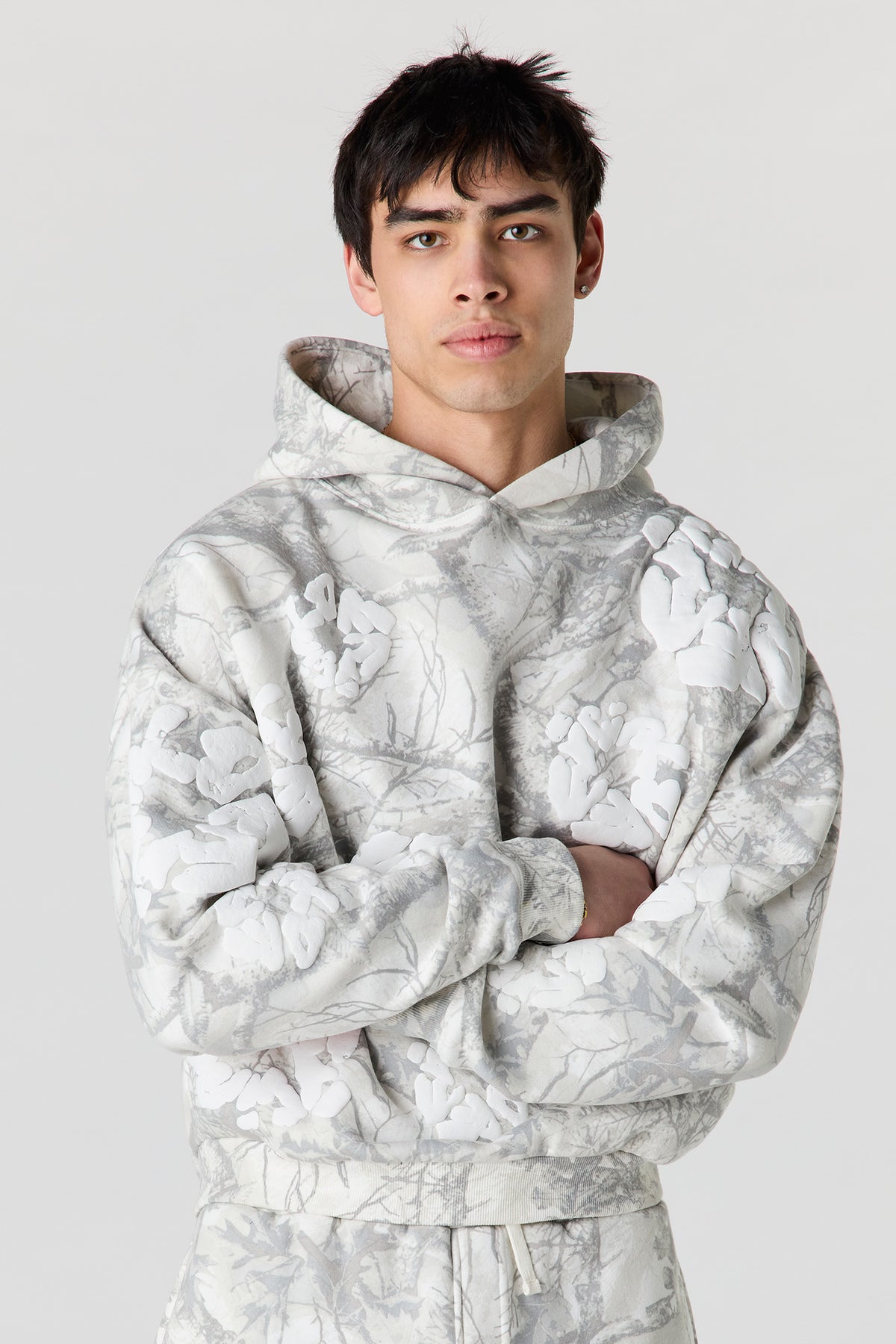 Puff Print Boxy Fleece Hoodie - Camouflage