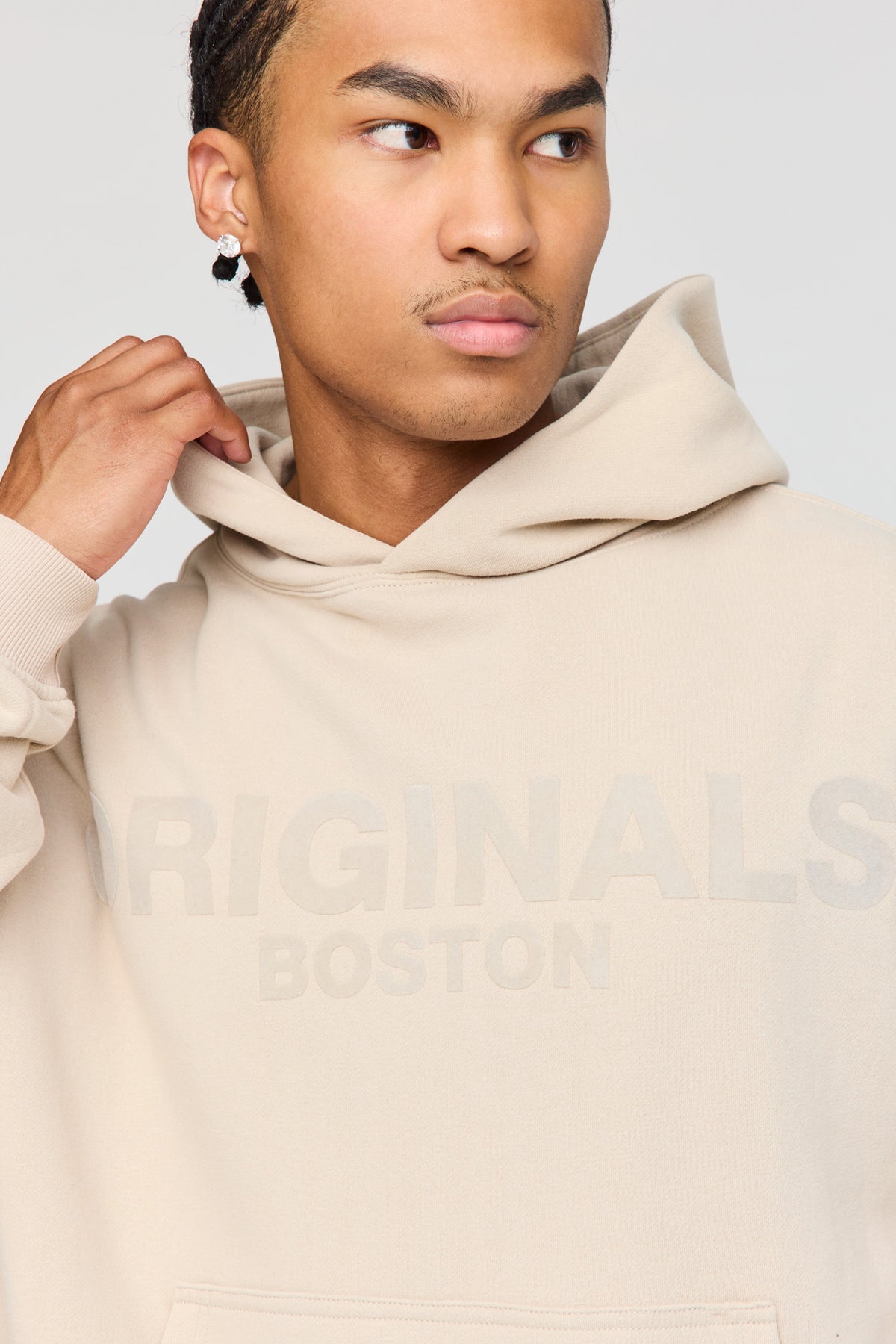 Premium Heavyweight Fleece Baggy Graphic Hoodie - Tan