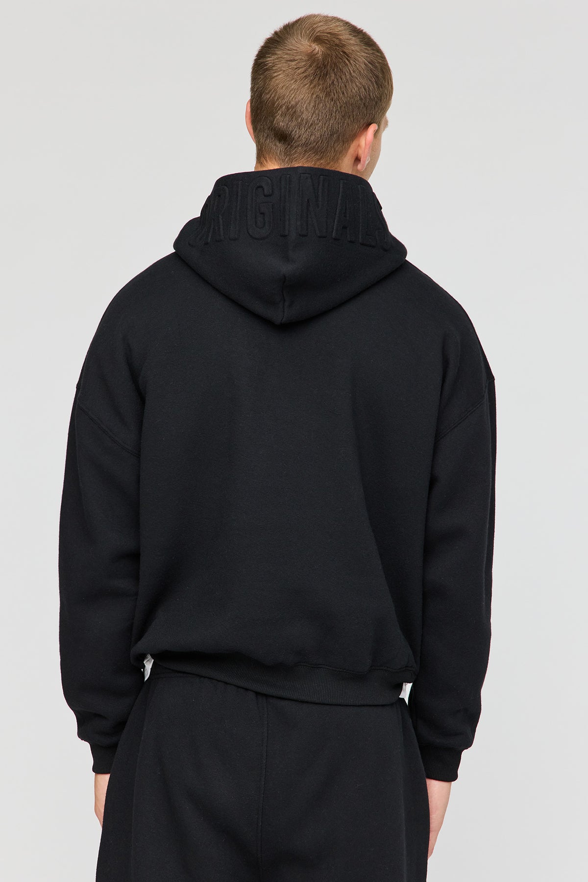 Alt View 2. Premium Heavyweight Fleece Embossed Boxy Hoodie - Black