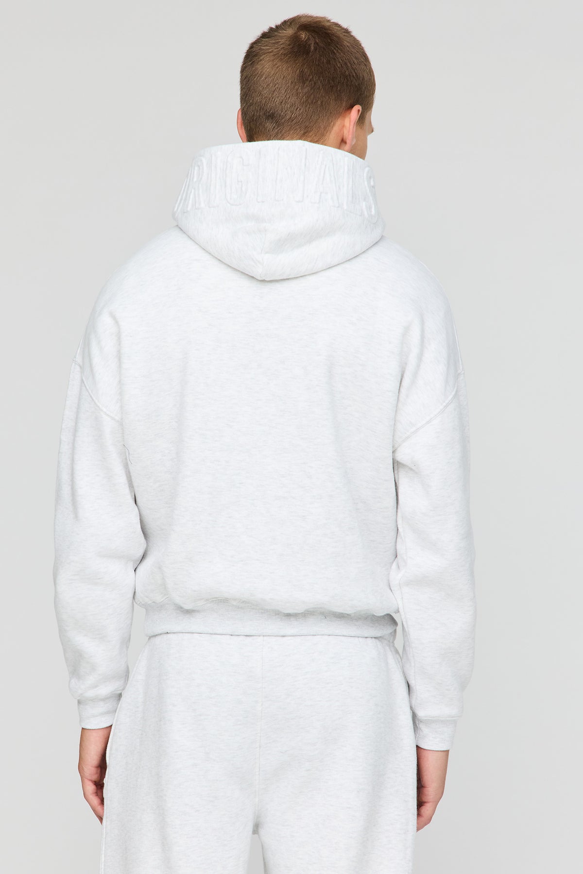 Alt View 2. Premium Heavyweight Fleece Embossed Boxy Hoodie - Light Grey