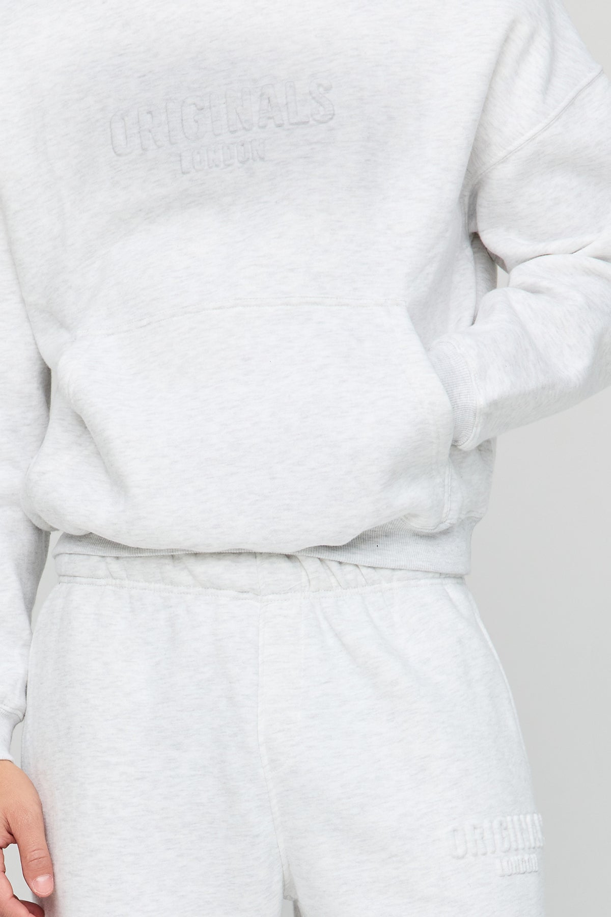 Alt View 4. Premium Heavyweight Fleece Embossed Boxy Hoodie - Light Grey