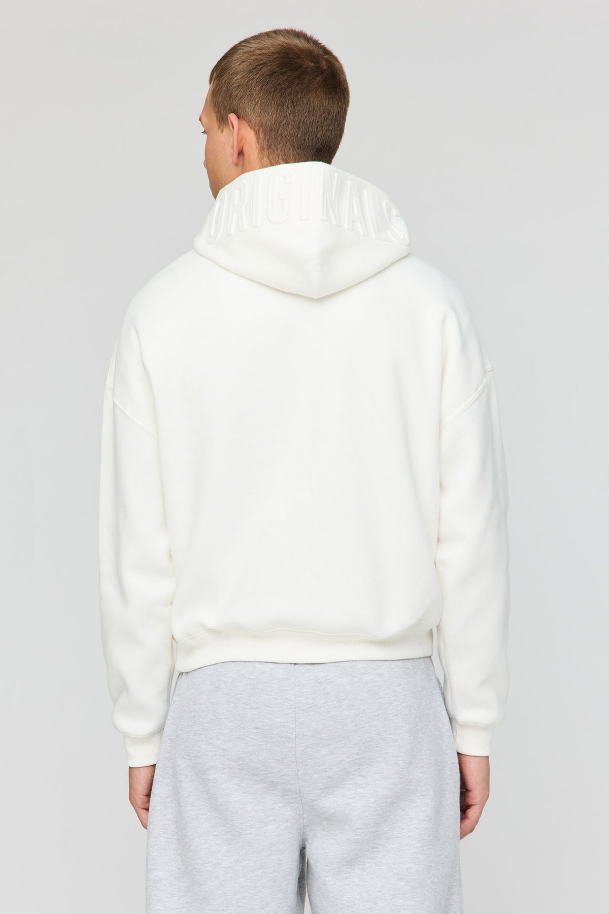 Alt View 2. Premium Heavyweight Fleece Embossed Boxy Hoodie - Off White