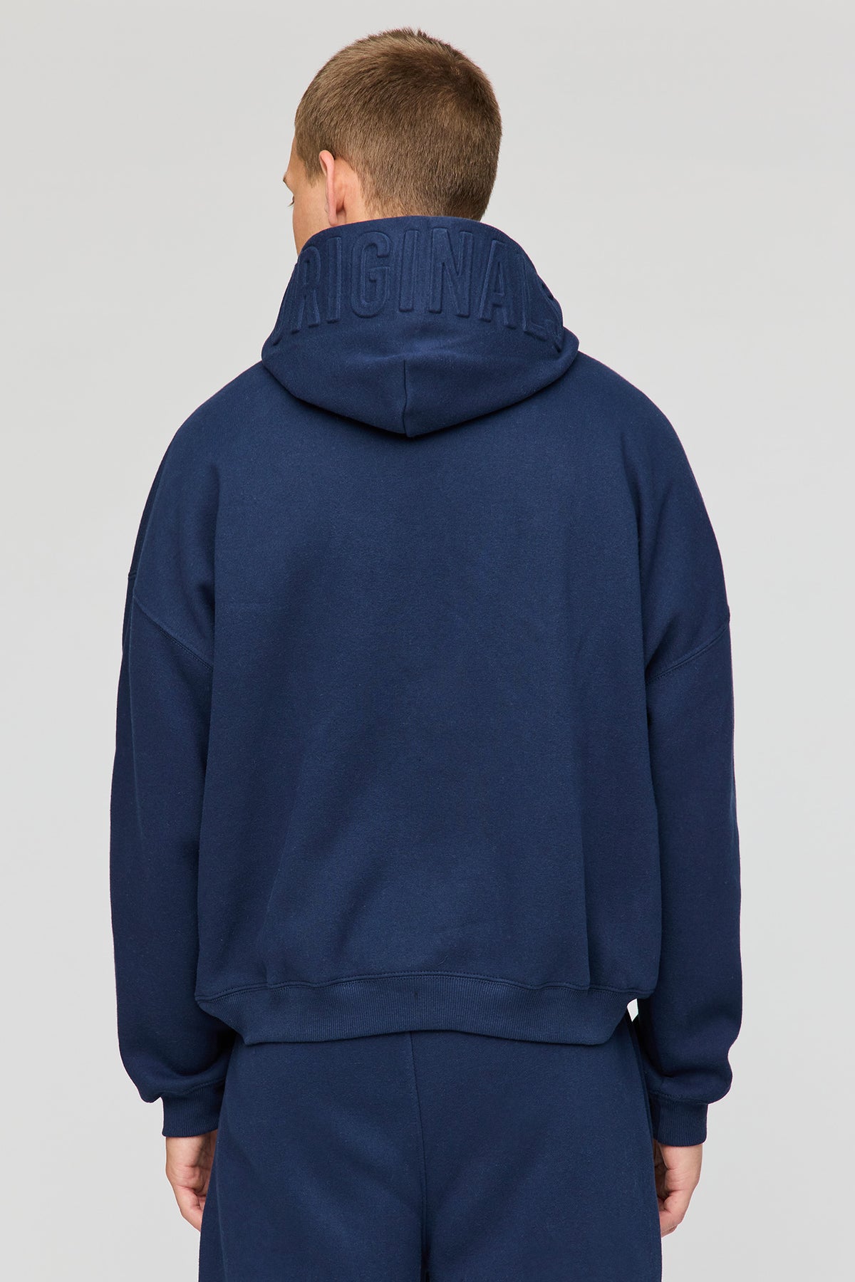 Alt View 2. Premium Heavyweight Fleece Embossed Boxy Hoodie - Navy