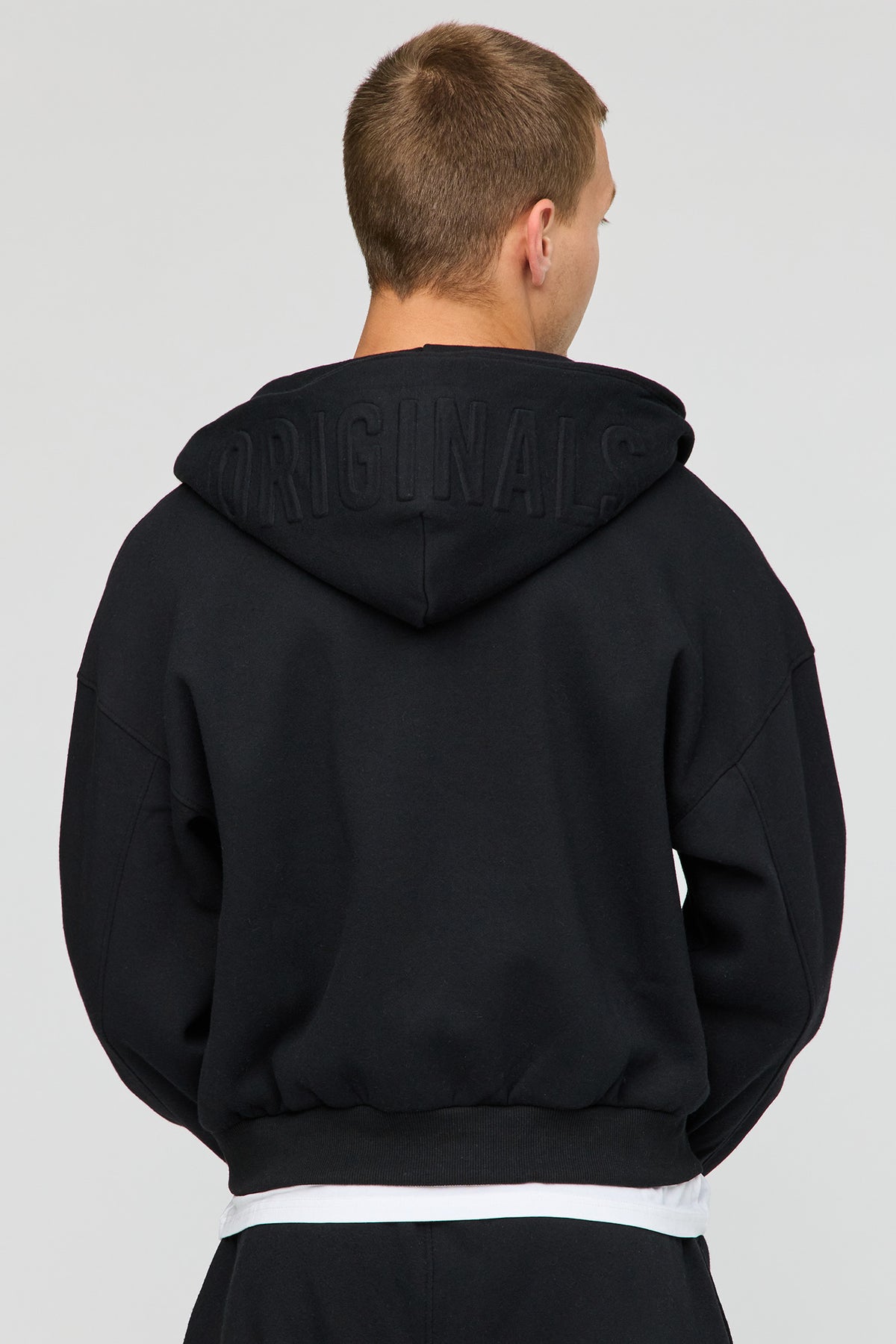 Alt View 2. Premium Heavyweight Fleece Embossed Zip Hoodie - Black