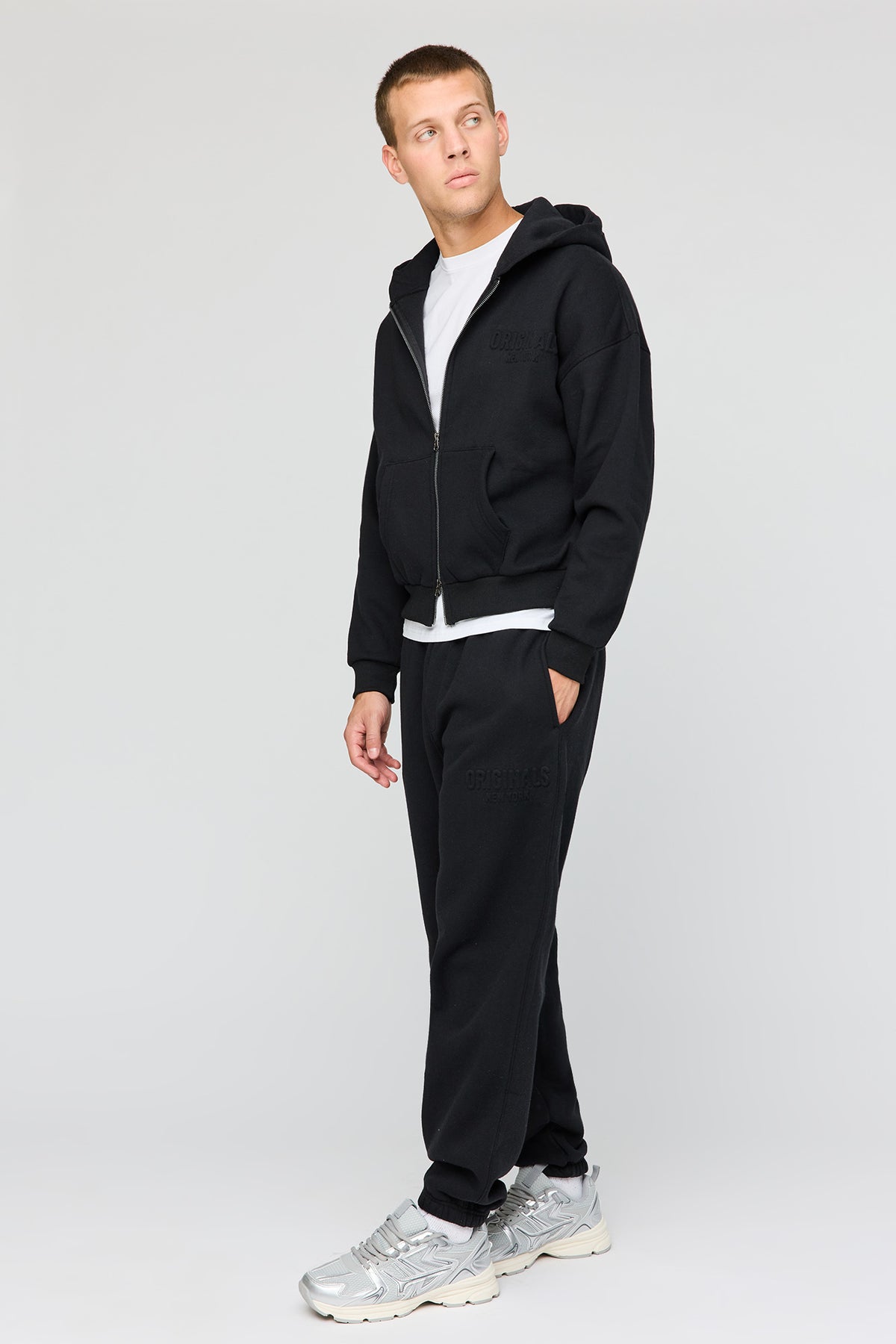 Alt View 3. Premium Heavyweight Fleece Embossed Zip Hoodie - Black