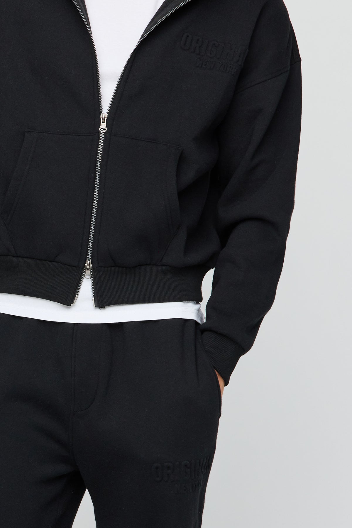 Alt View 4. Premium Heavyweight Fleece Embossed Zip Hoodie - Black