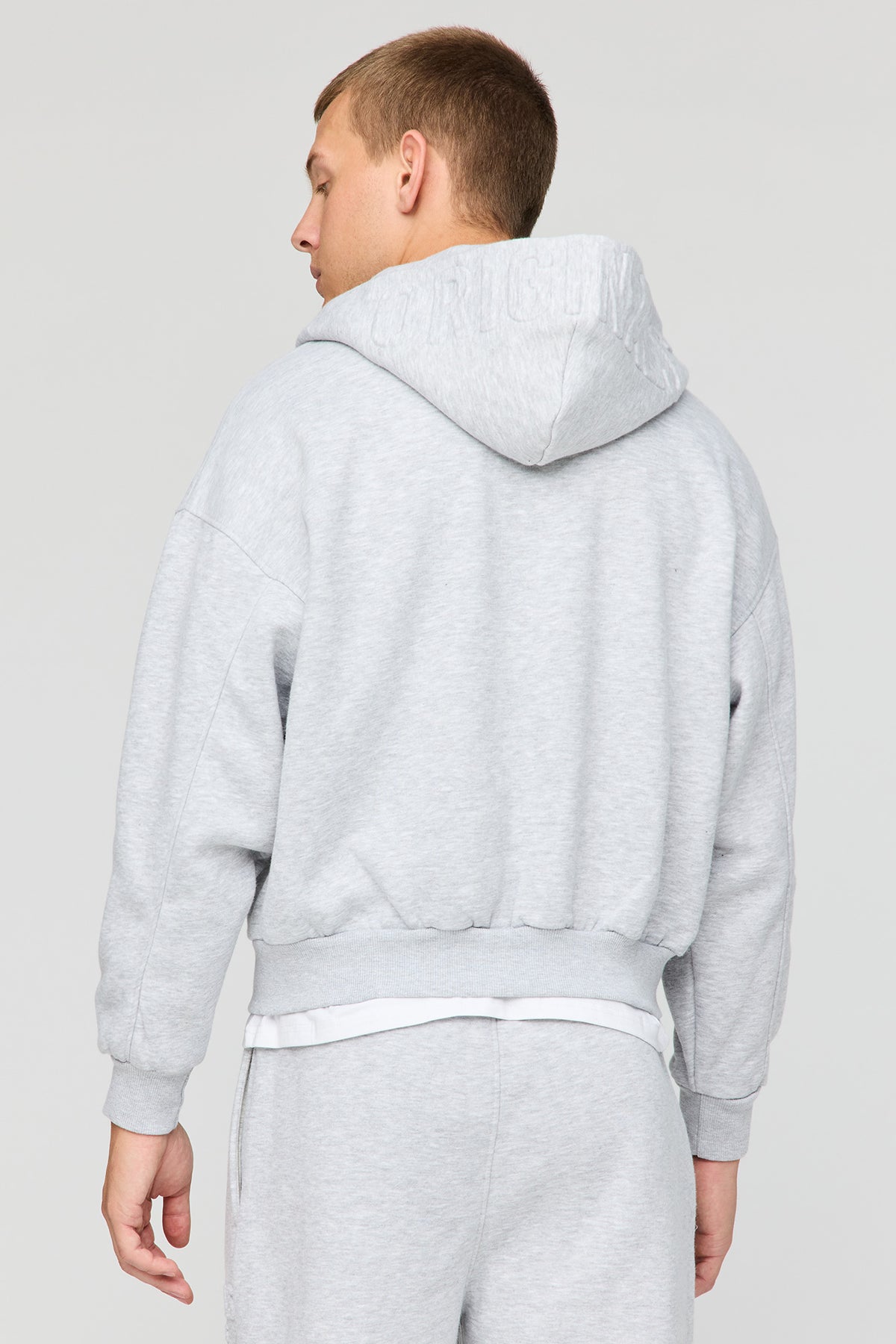 Alt View 2. Premium Heavyweight Fleece Embossed Zip Hoodie - Heather Grey