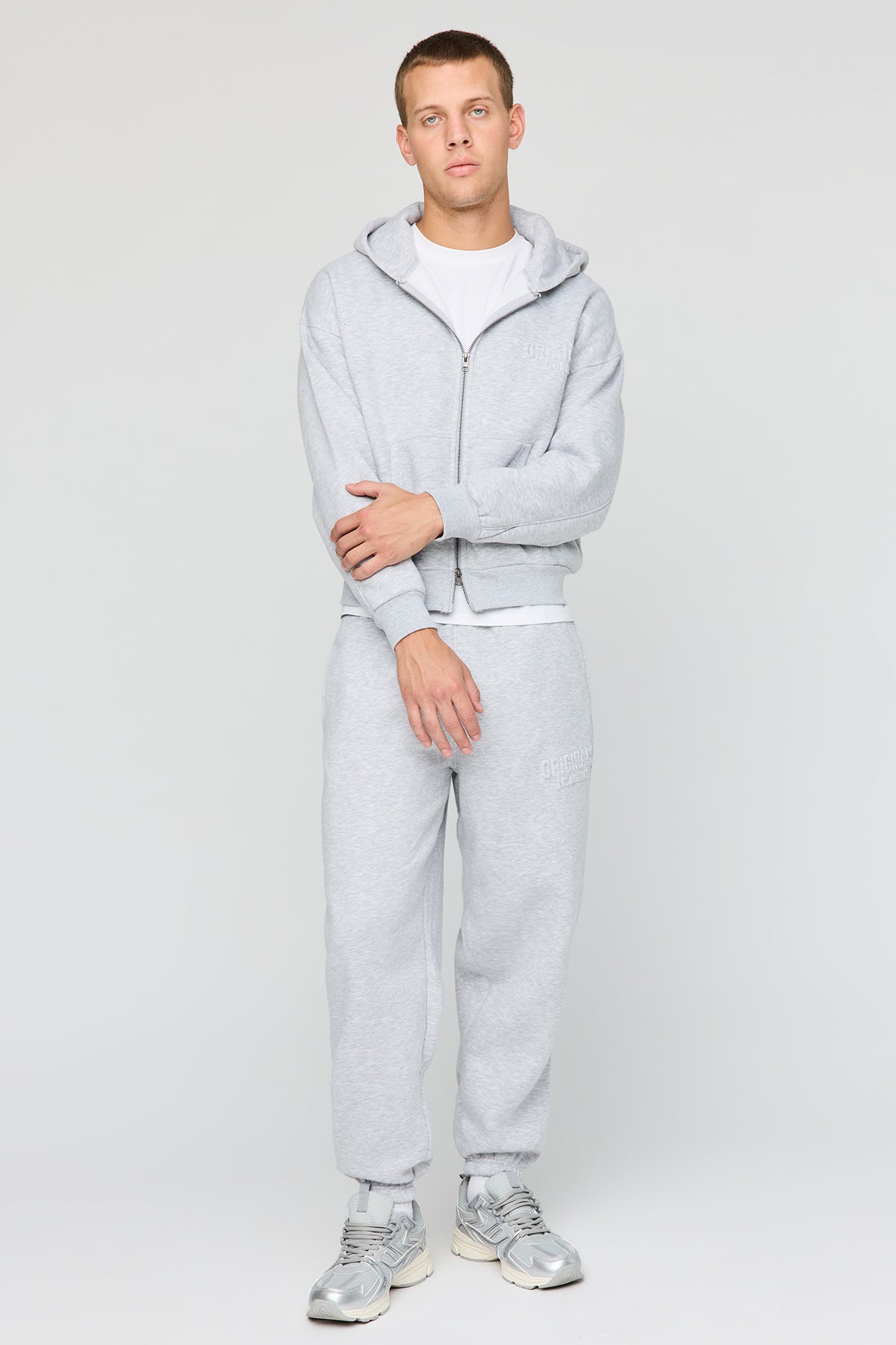 Alt View 3. Premium Heavyweight Fleece Embossed Zip Hoodie - Heather Grey