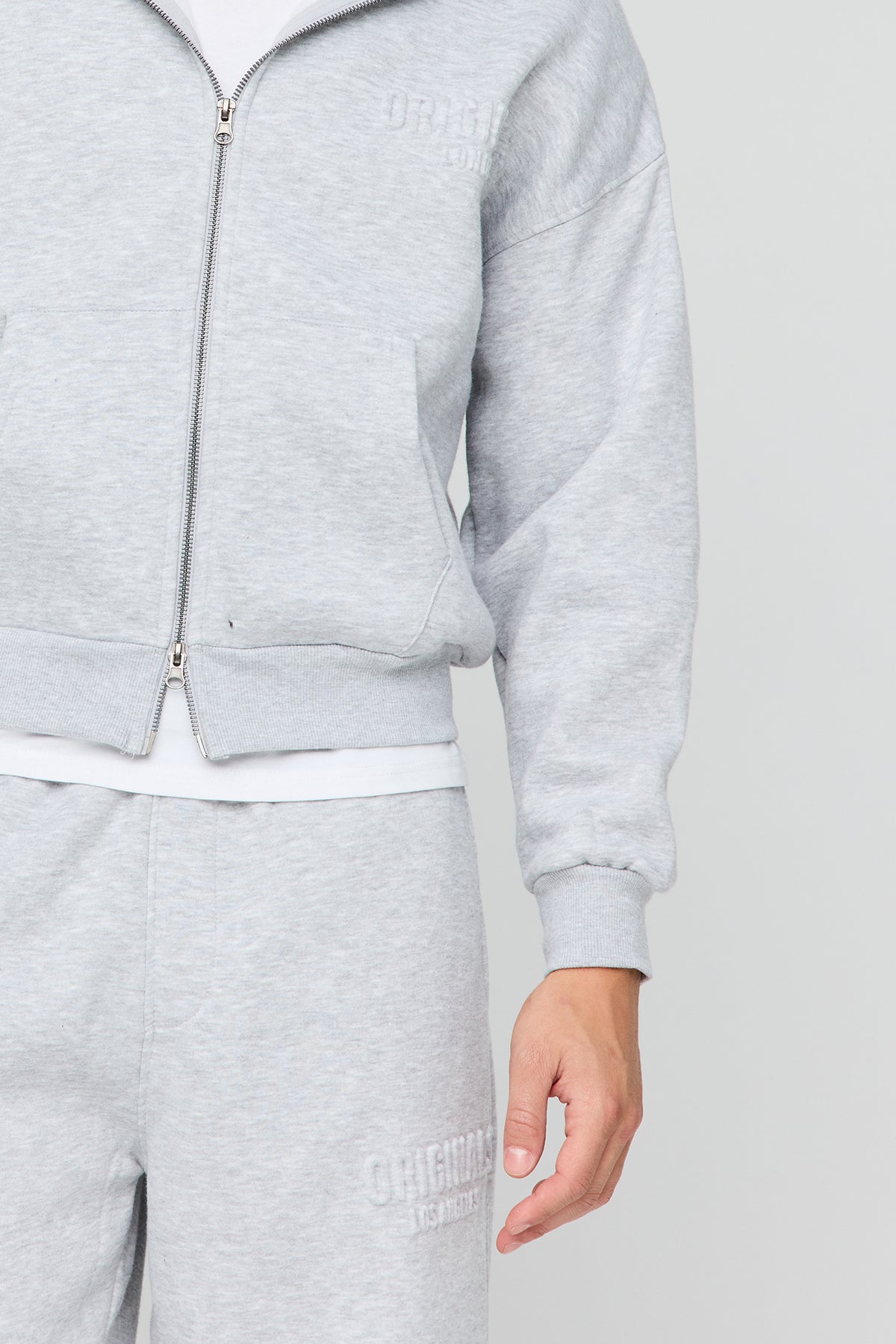 Alt View 4. Premium Heavyweight Fleece Embossed Zip Hoodie - Heather Grey