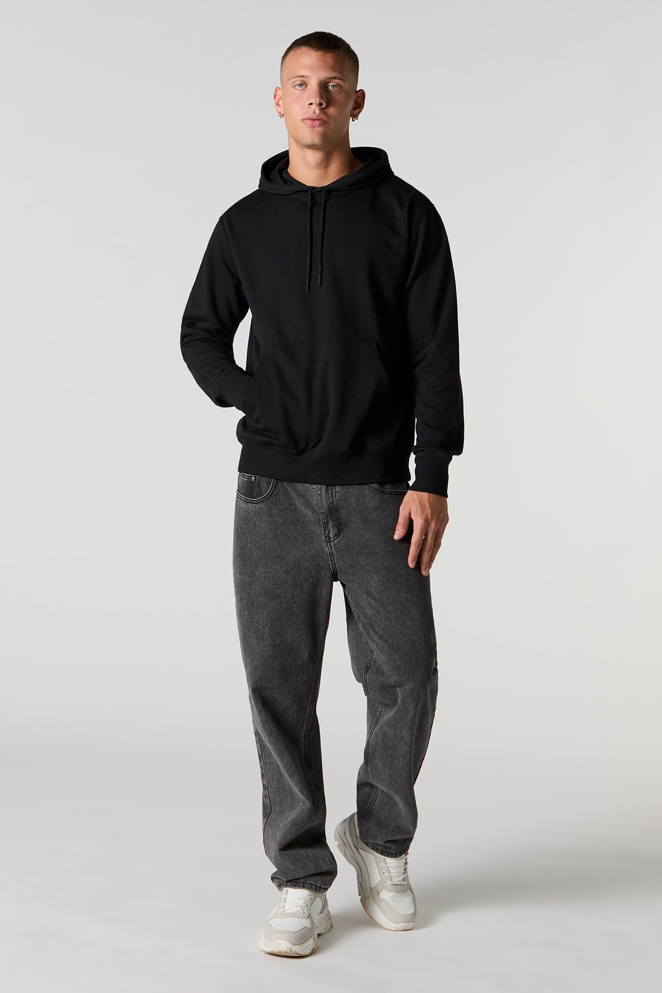 Solid Fleece Drawstring Hoodie