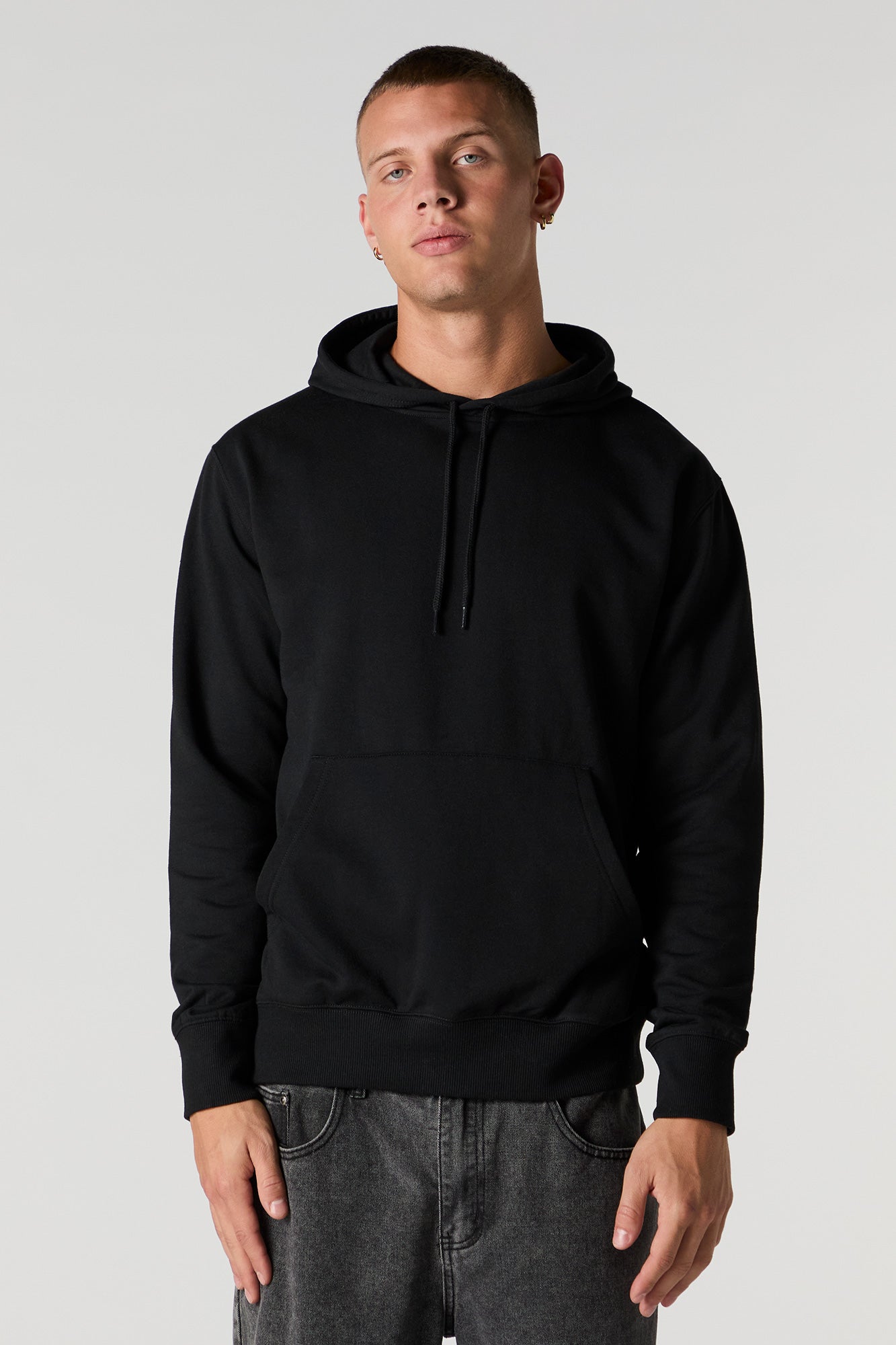 Solid Fleece Drawstring Hoodie