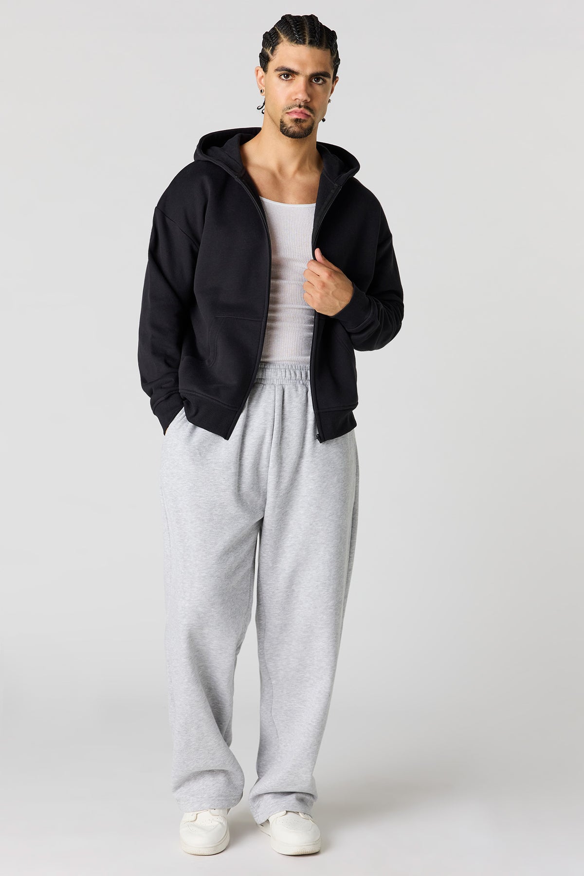 Alt View 3. Premium Heavyweight Fleece Zip-Up Hoodie - Black
