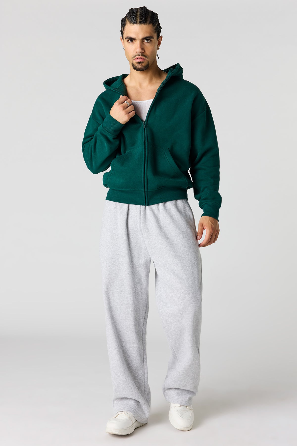 Alt View 3. Premium Heavyweight Fleece Zip-Up Hoodie - Hunter Green