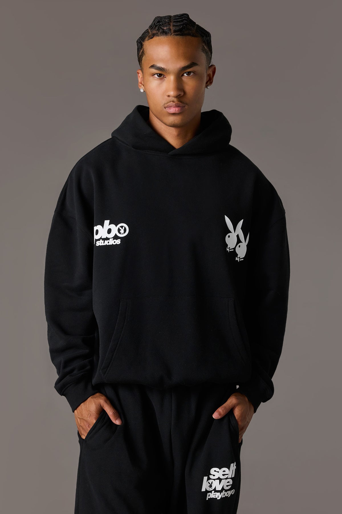 Alt View 2. Playboy Graphic Baggy Fleece Hoodie - Black