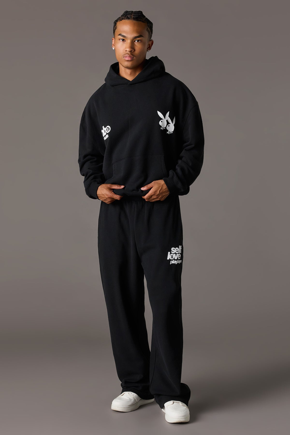 Alt View 3. Playboy Graphic Baggy Fleece Hoodie - Black
