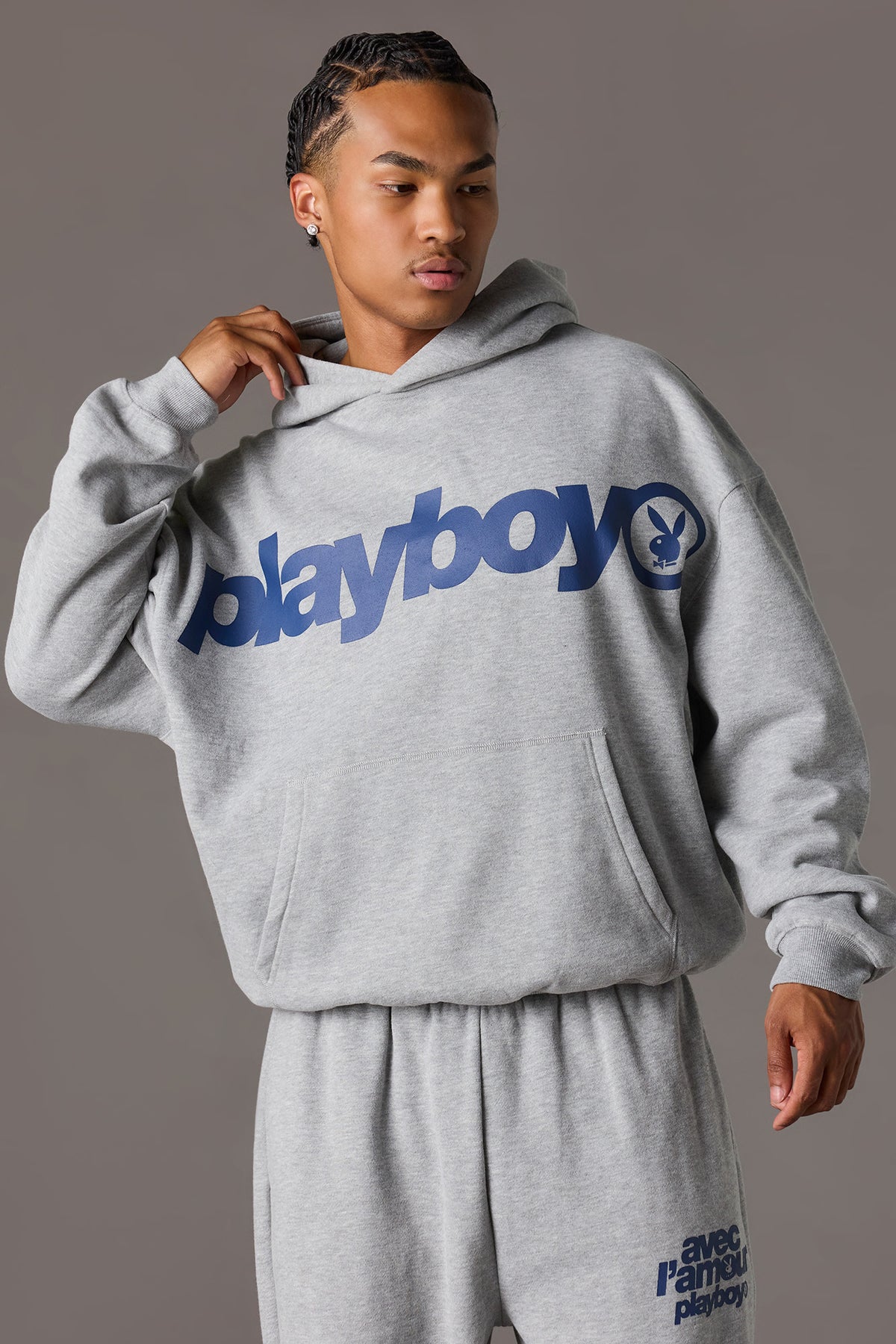 Alt View 2. Playboy Graphic Baggy Fleece Hoodie - Heather Grey