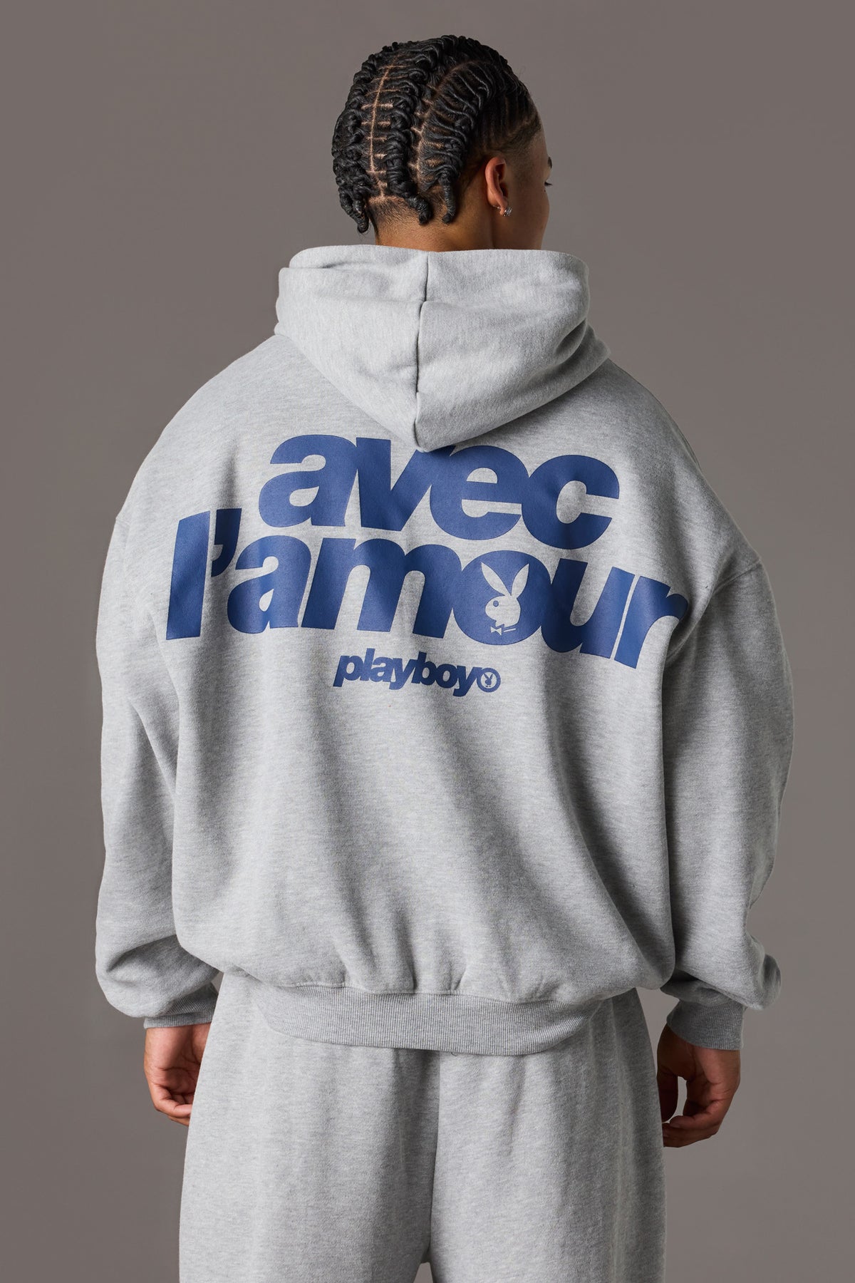 Playboy Graphic Baggy Fleece Hoodie - Heather Grey