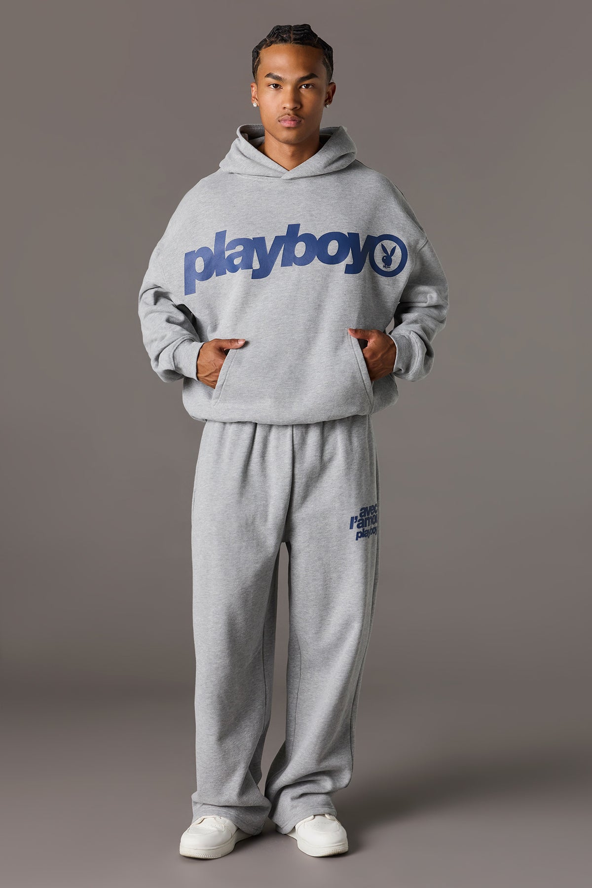 Alt View 3. Playboy Graphic Baggy Fleece Hoodie - Heather Grey