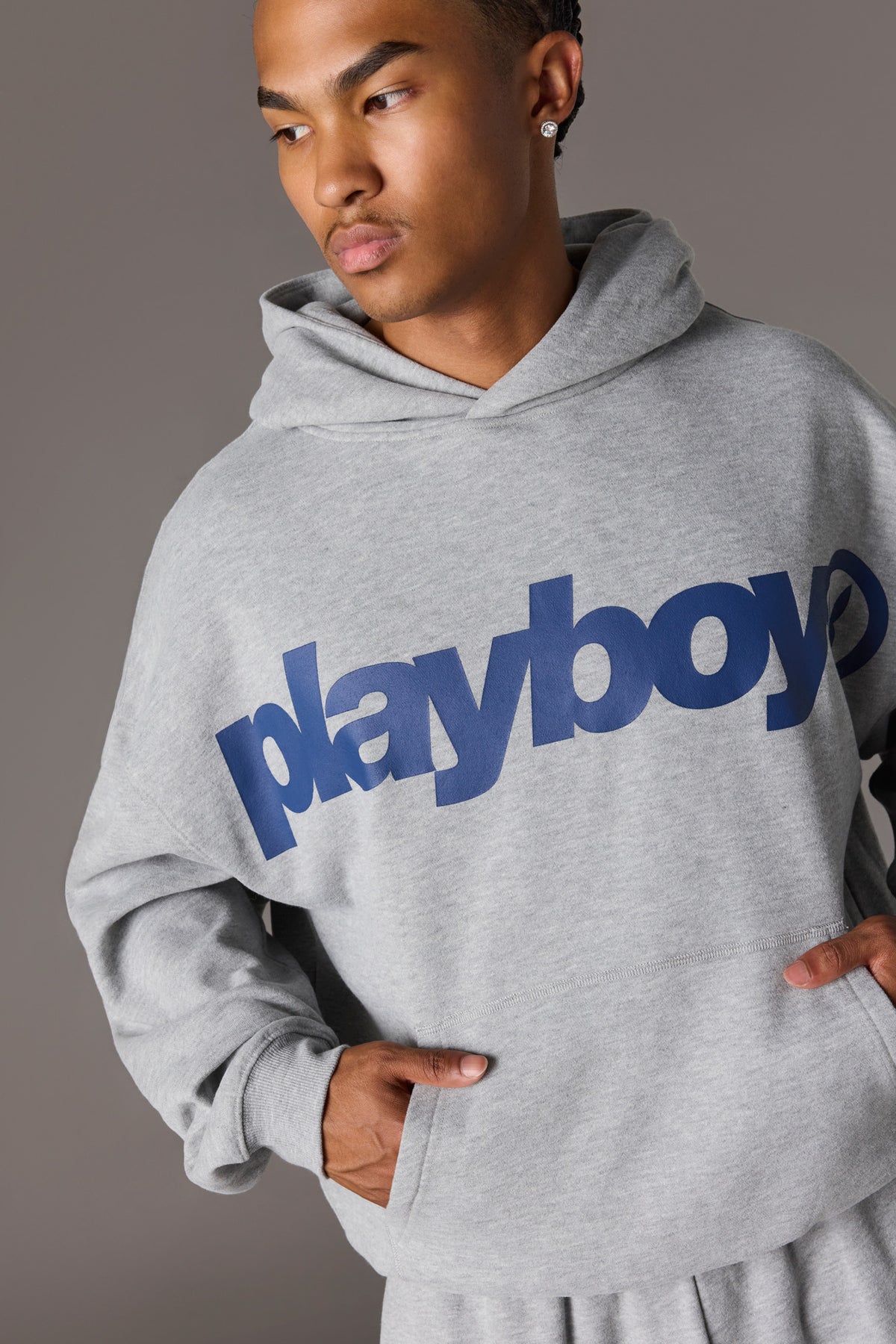 Alt View 4. Playboy Graphic Baggy Fleece Hoodie - Heather Grey