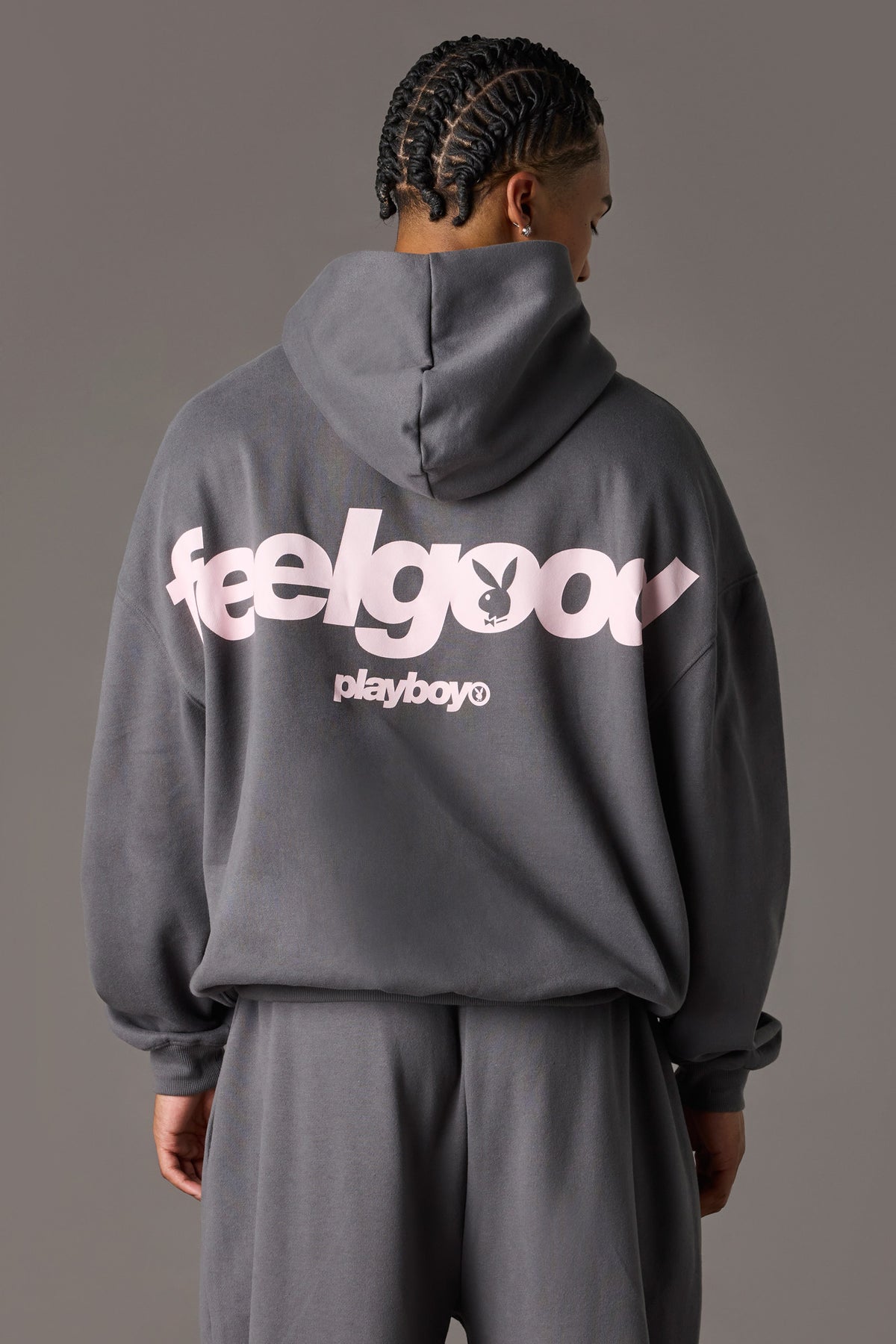 Playboy Graphic Baggy Fleece Hoodie - Dark Grey