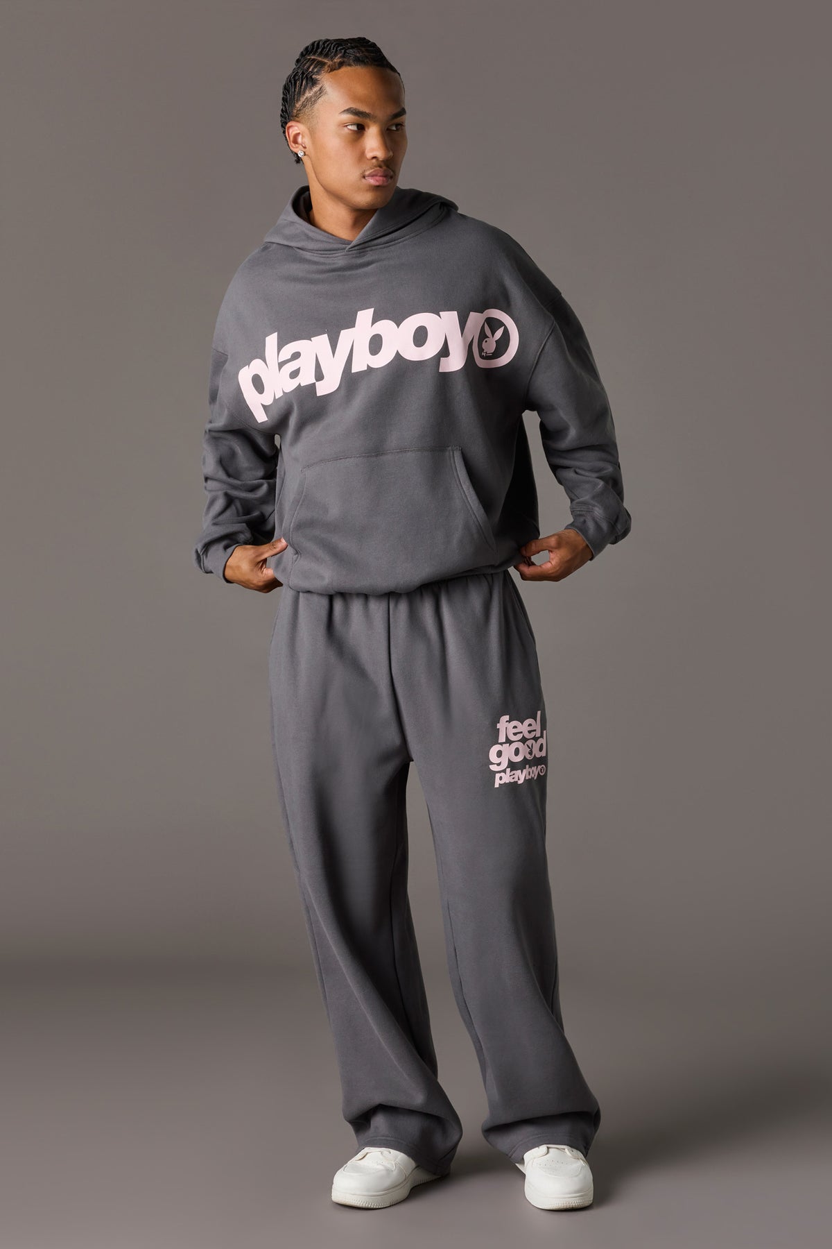 Alt View 3. Playboy Graphic Baggy Fleece Hoodie - Dark Grey