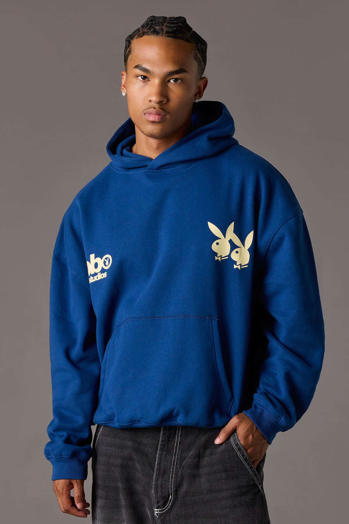 Alt View 2. Playboy Graphic Baggy Fleece Hoodie - Dark Blue