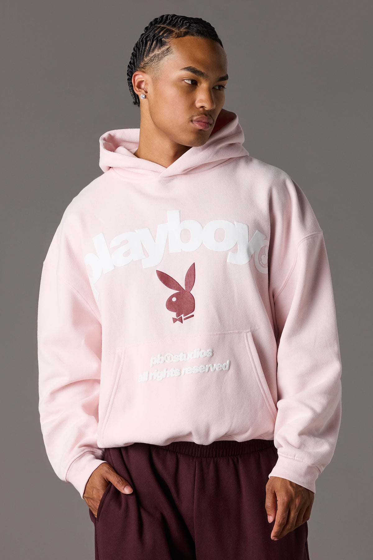Alt View 2. Playboy Graphic Baggy Fleece Hoodie - Light Pink