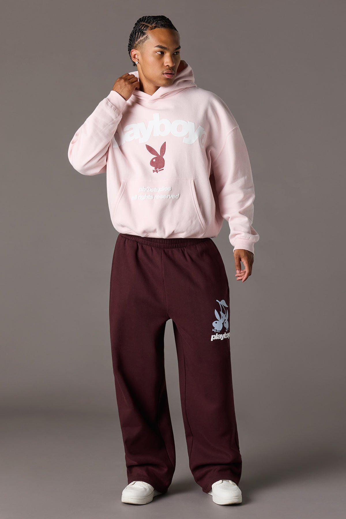 Alt View 3. Playboy Graphic Baggy Fleece Hoodie - Light Pink