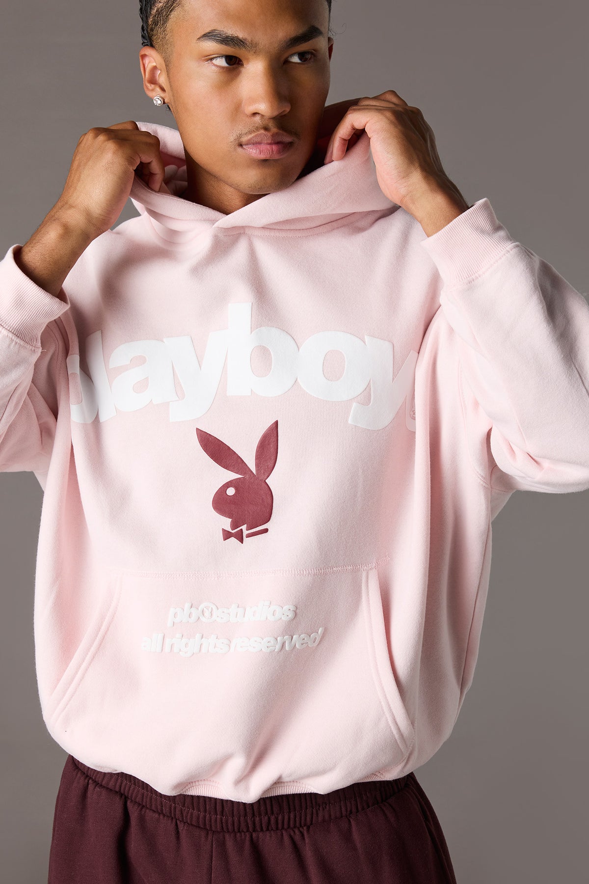 Alt View 4. Playboy Graphic Baggy Fleece Hoodie - Light Pink