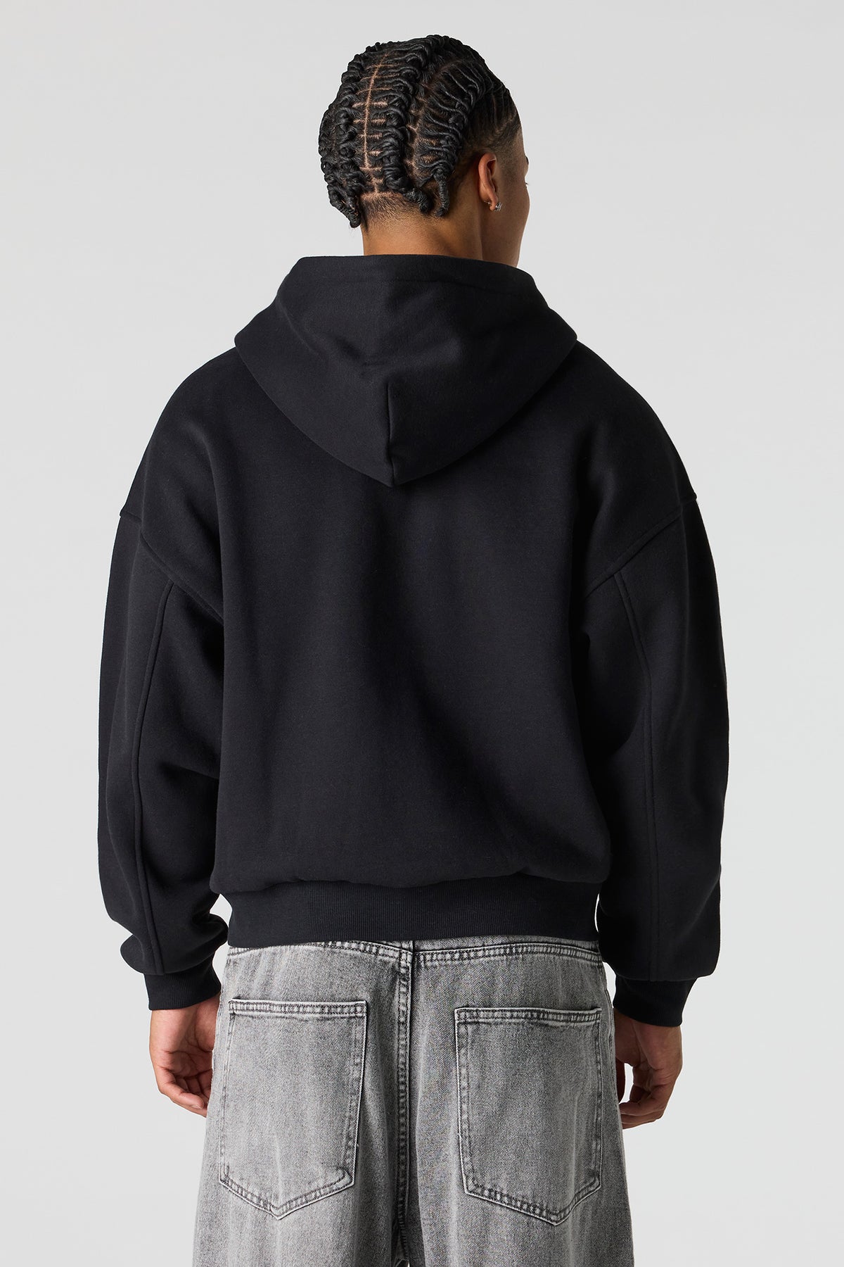 Alt View 2. 2-Way Zip-Up Boxy Feece Hoodie - Black