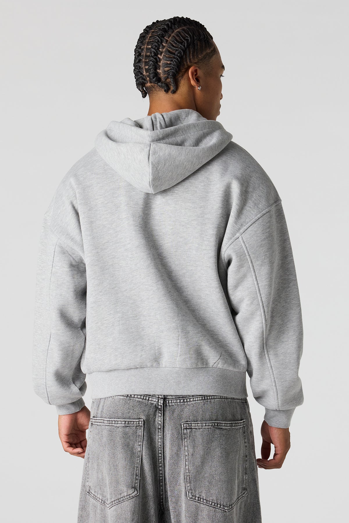 Alt View 2. 2-Way Zip-Up Boxy Feece Hoodie - Heather Grey