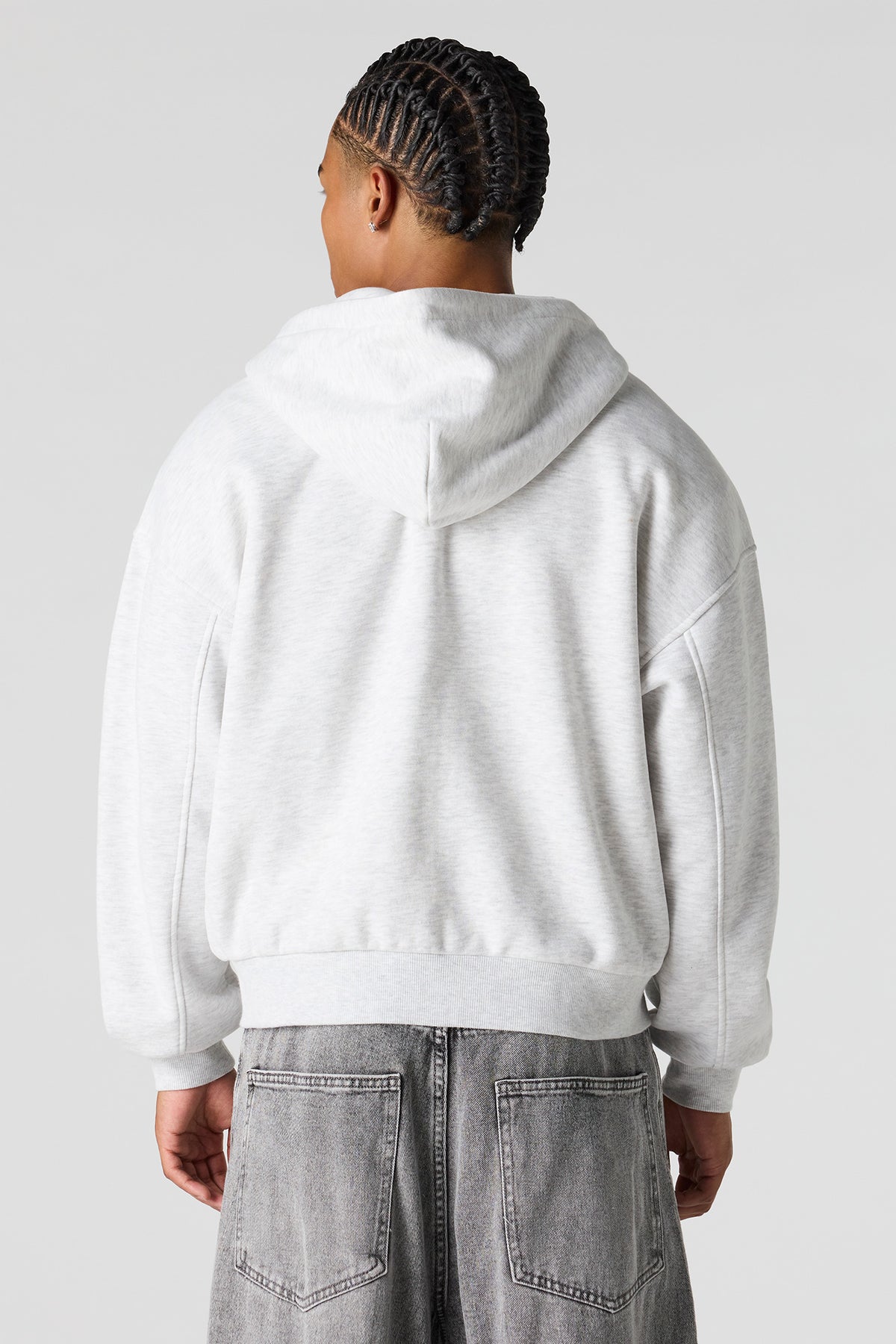 Alt View 2. 2-Way Zip-Up Boxy Feece Hoodie - Light Grey