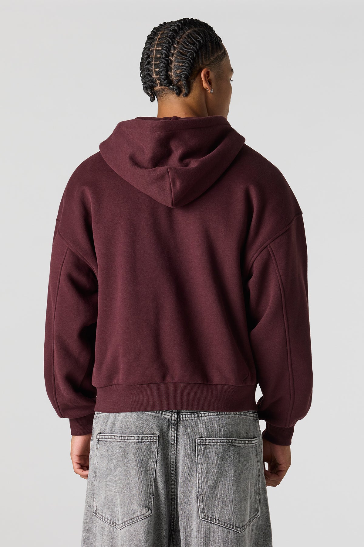 Alt View 2. 2-Way Zip-Up Boxy Feece Hoodie - Dark Brown