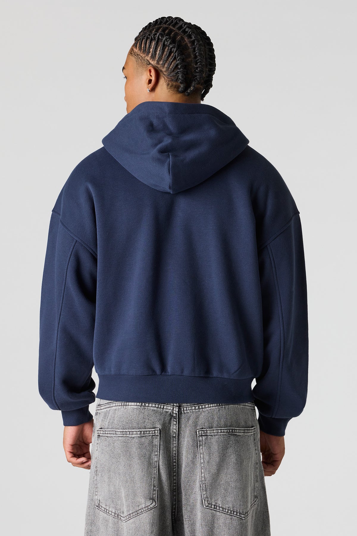 Alt View 2. 2-Way Zip-Up Boxy Feece Hoodie - Navy