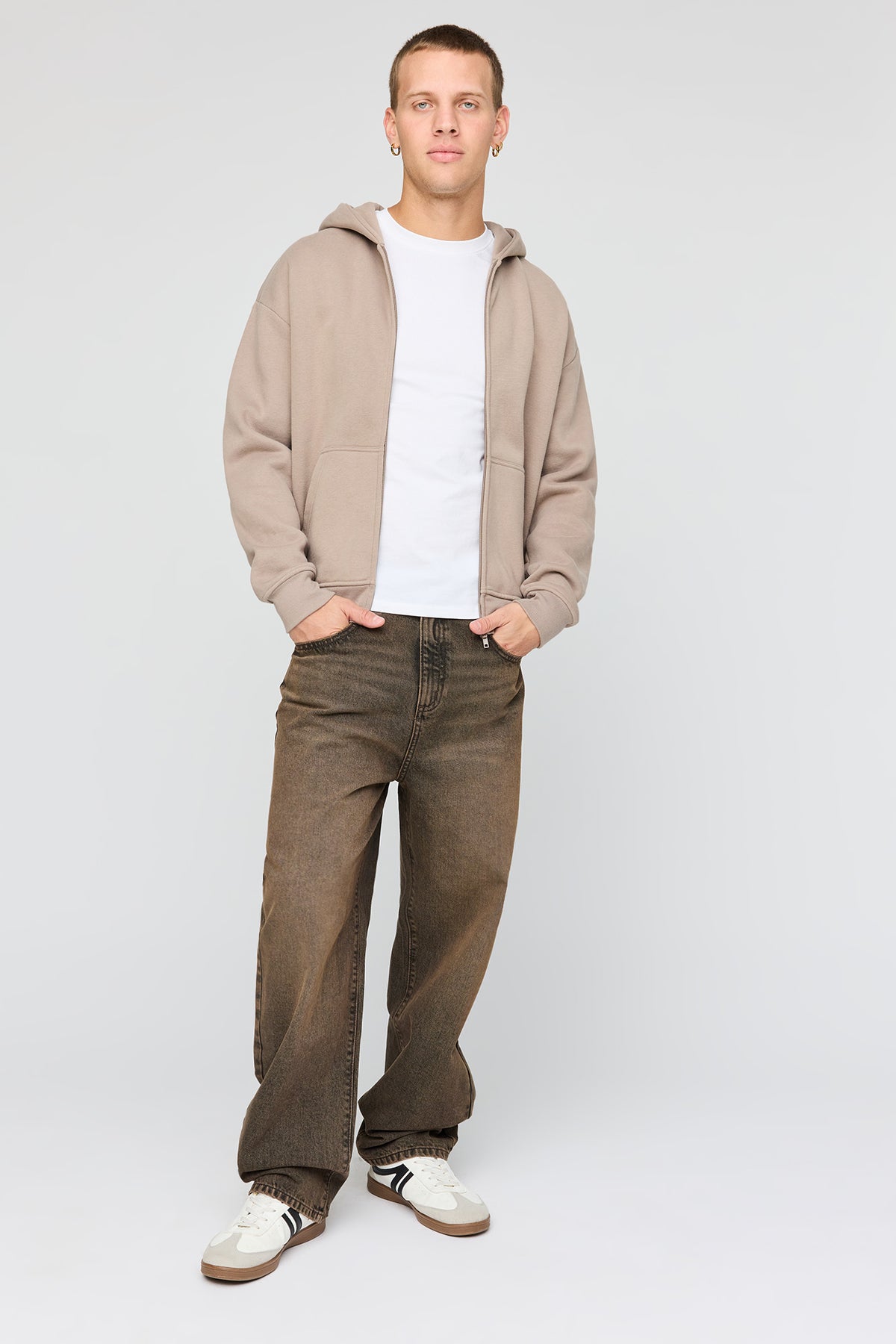 Alt View 3. Premium Heavyweight Fleece Zip Hoodie - Light Brown