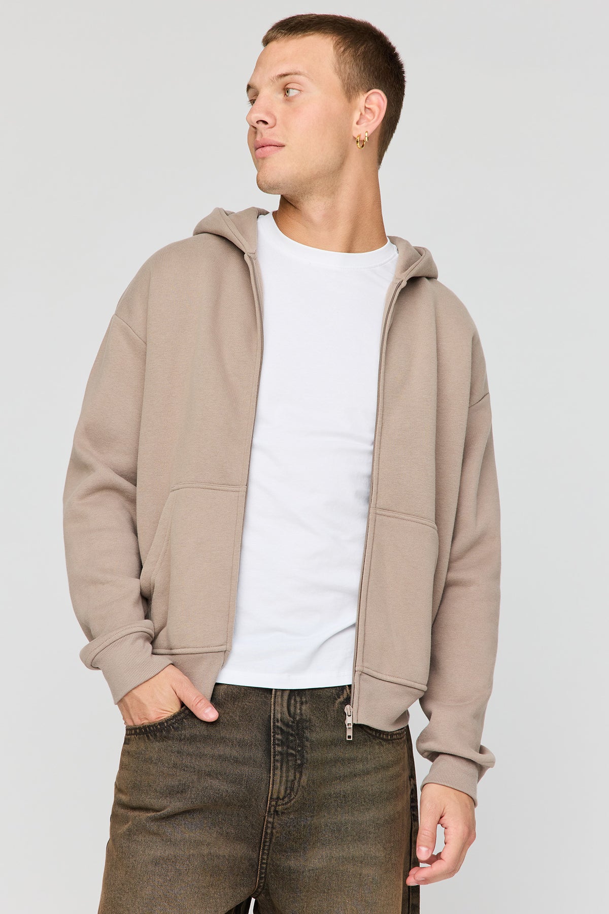Premium Heavyweight Fleece Zip Hoodie - Light Brown