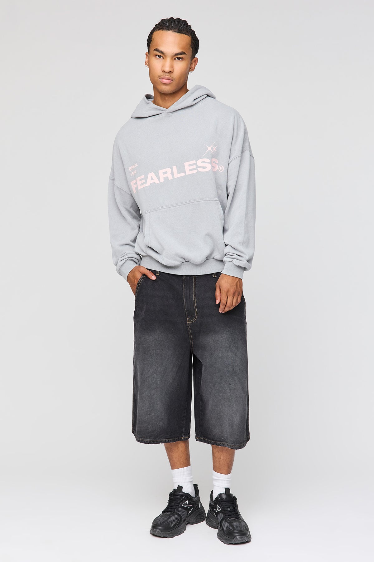 Alt View 3. Premium Heavyweight Washed Graphic Boxy Hoodie - Light Grey