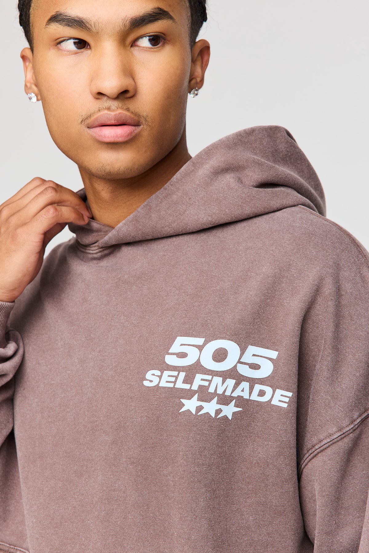 Alt View 4. Premium Heavyweight Washed Graphic Boxy Hoodie - Dark Brown