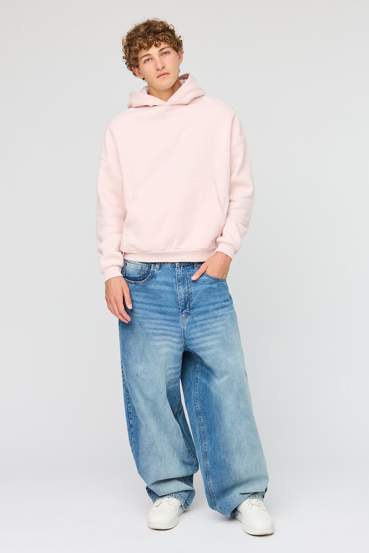 Alt View 3. Premium Heavyweight Fleece Boxy Hoodie - Light Pink