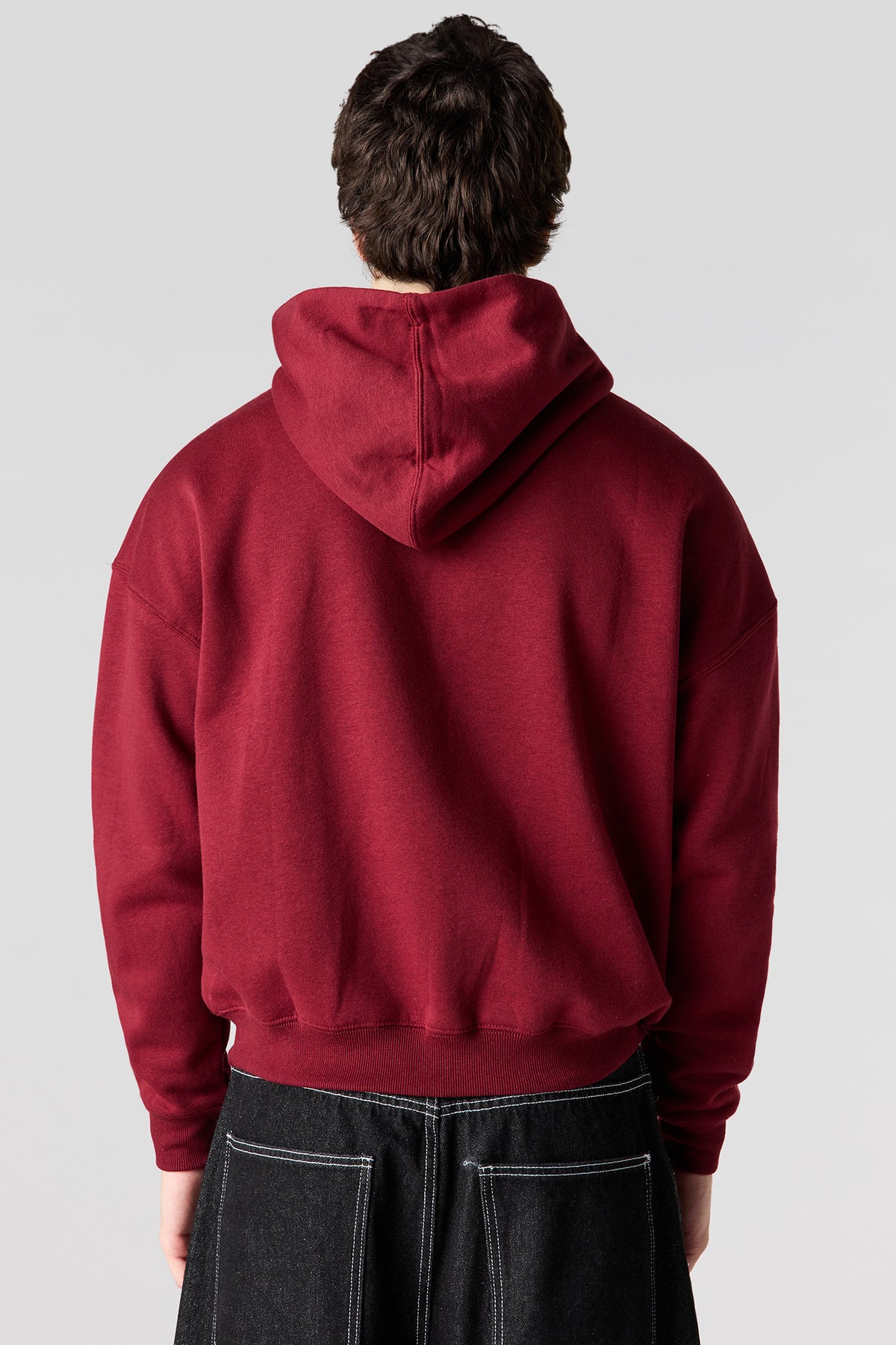 Alt View 2. Graphic Fleece Boxy Hoodie - Burgundy