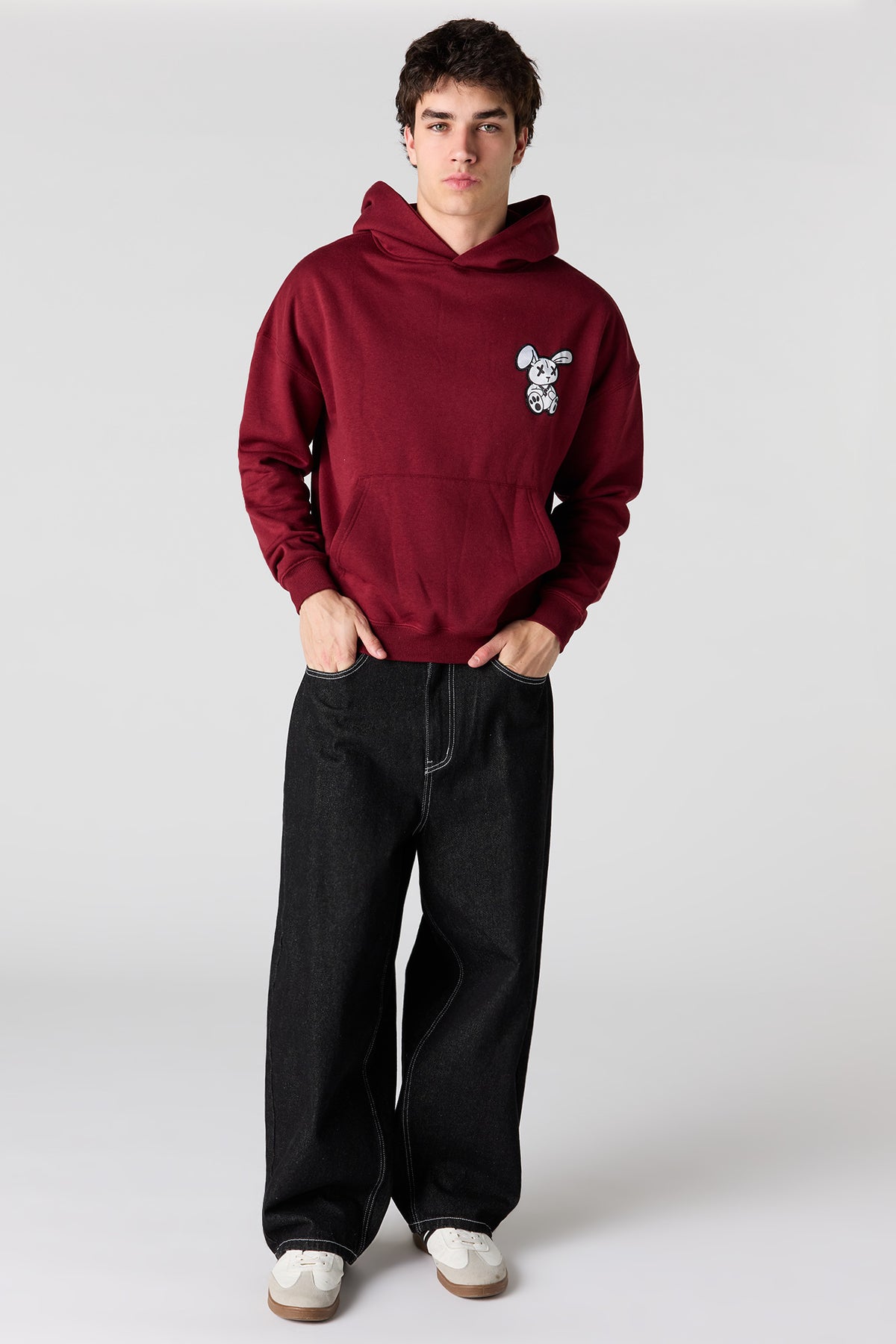 Alt View 3. Graphic Fleece Boxy Hoodie - Burgundy