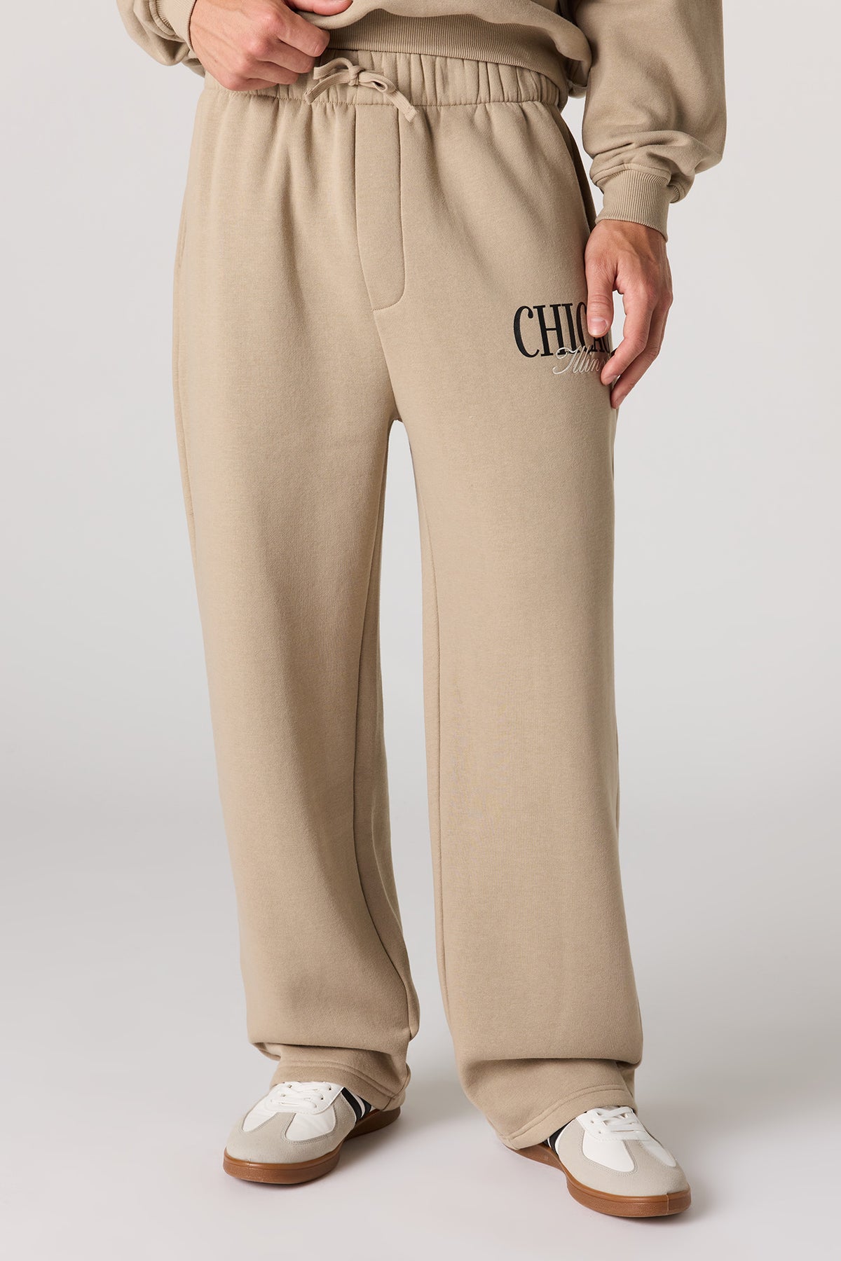 Graphic Leg Baggy Fleece Sweatpant - Sand