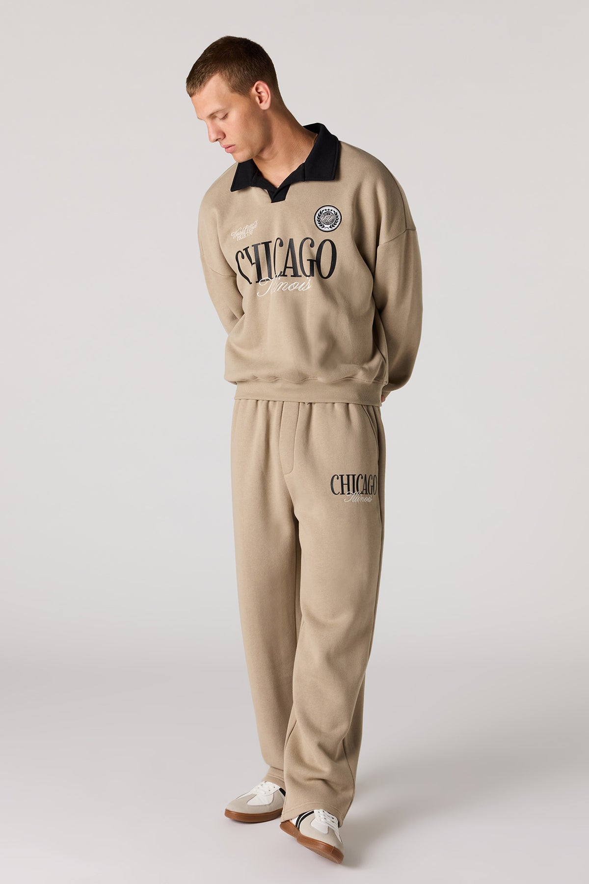 Alt View 2. Graphic Leg Baggy Fleece Sweatpant - Sand