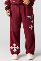 Pantalon d'entraînement à jambe large en molleton imprimé
