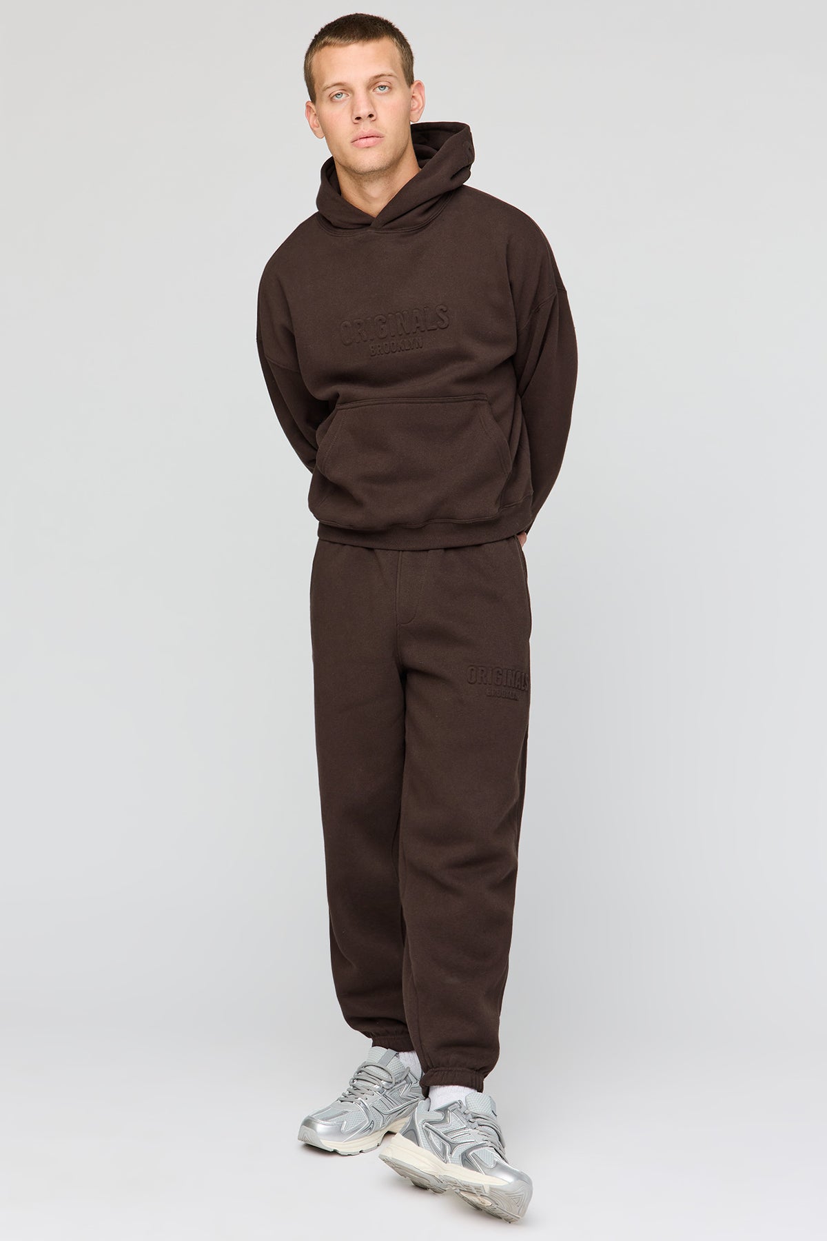 Alt View 2. Premium Heavyweight Fleece Embossed Baggy Sweatpant - Dark Brown