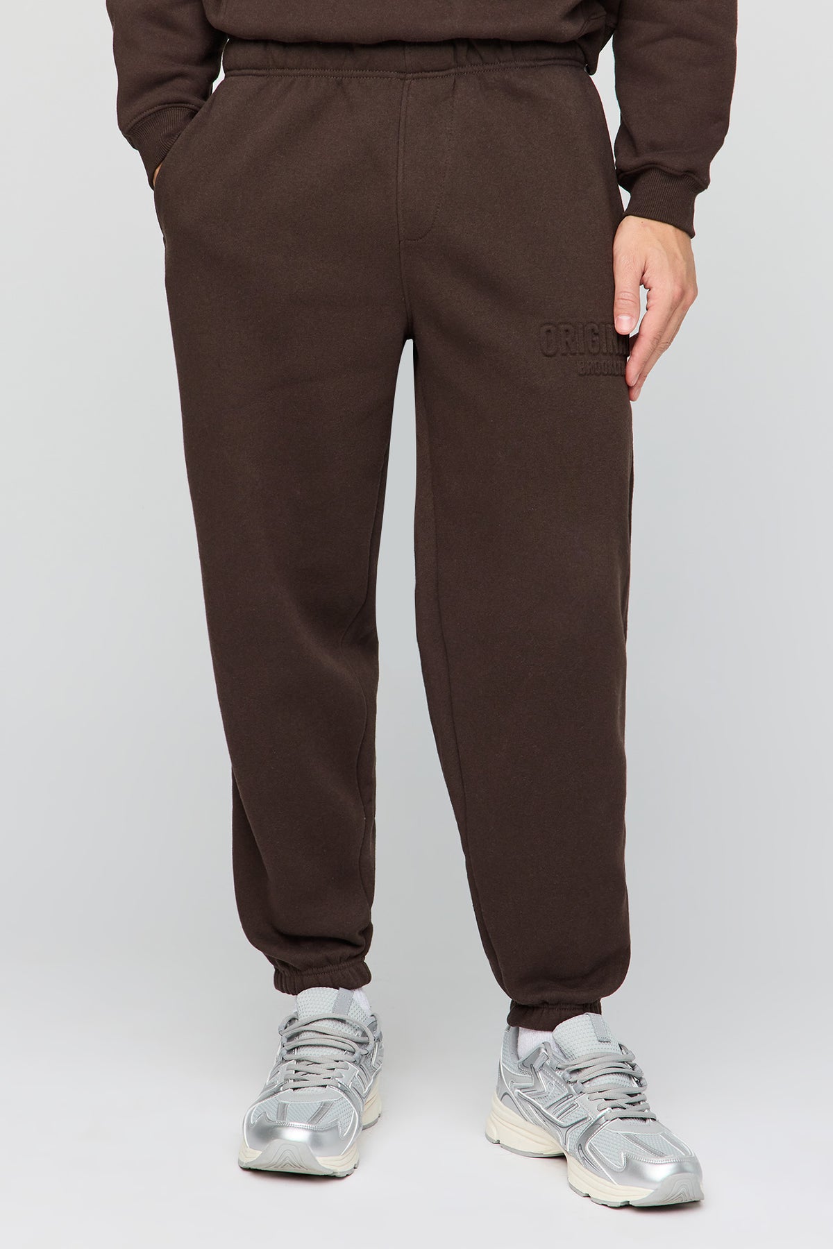 Premium Heavyweight Fleece Embossed Baggy Sweatpant - Dark Brown
