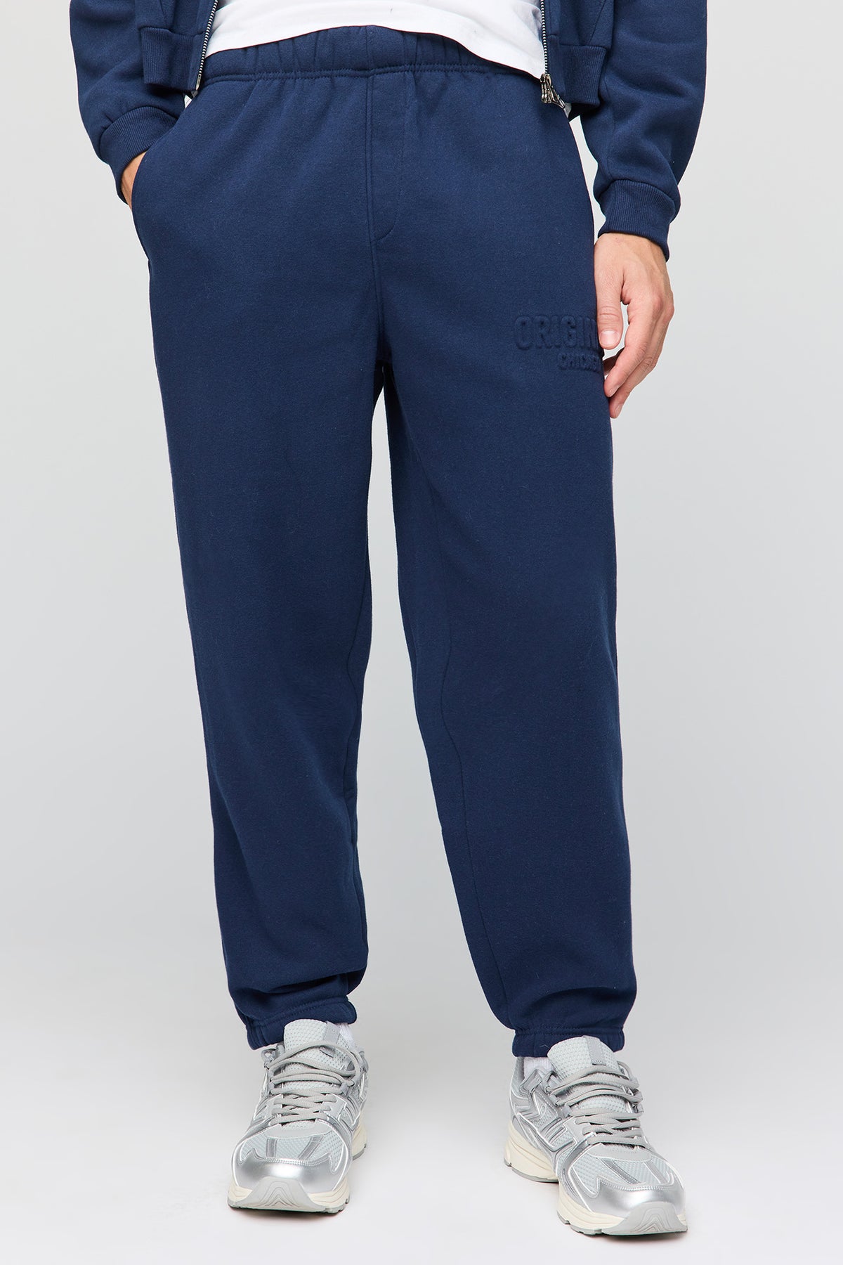 Premium Heavyweight Fleece Embossed Baggy Sweatpant - Navy