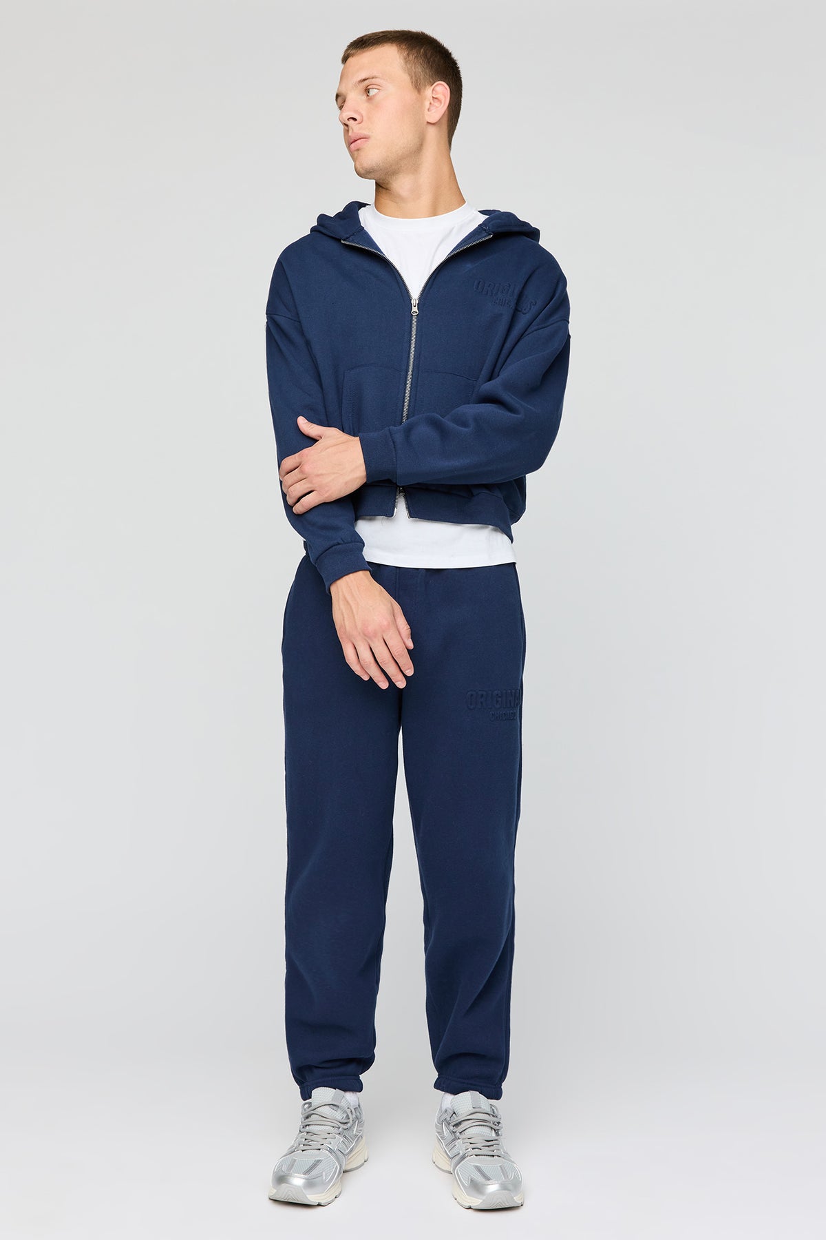 Alt View 2. Premium Heavyweight Fleece Embossed Baggy Sweatpant - Navy