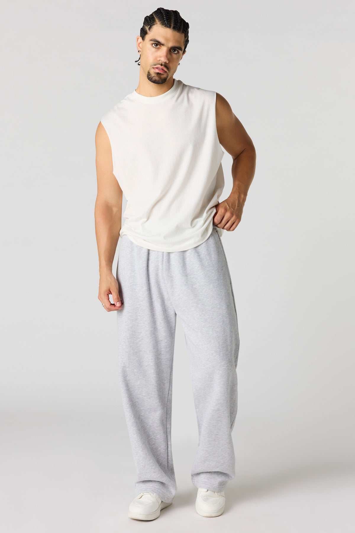 Alt View 2. Premium Heavyweight Fleece Wide Leg Sweatpant - Heather Grey