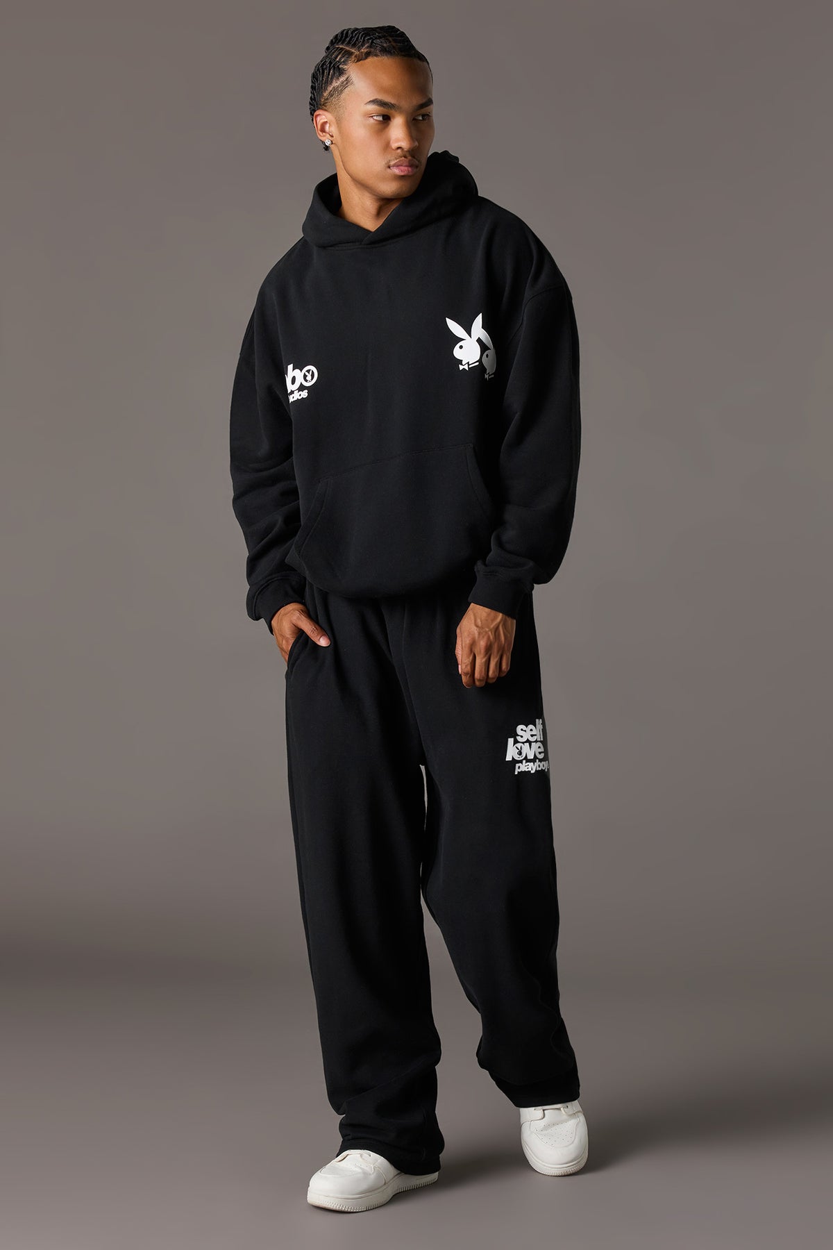Alt View 2. Playboy Graphic Wide Leg Fleece Sweatpant - Black